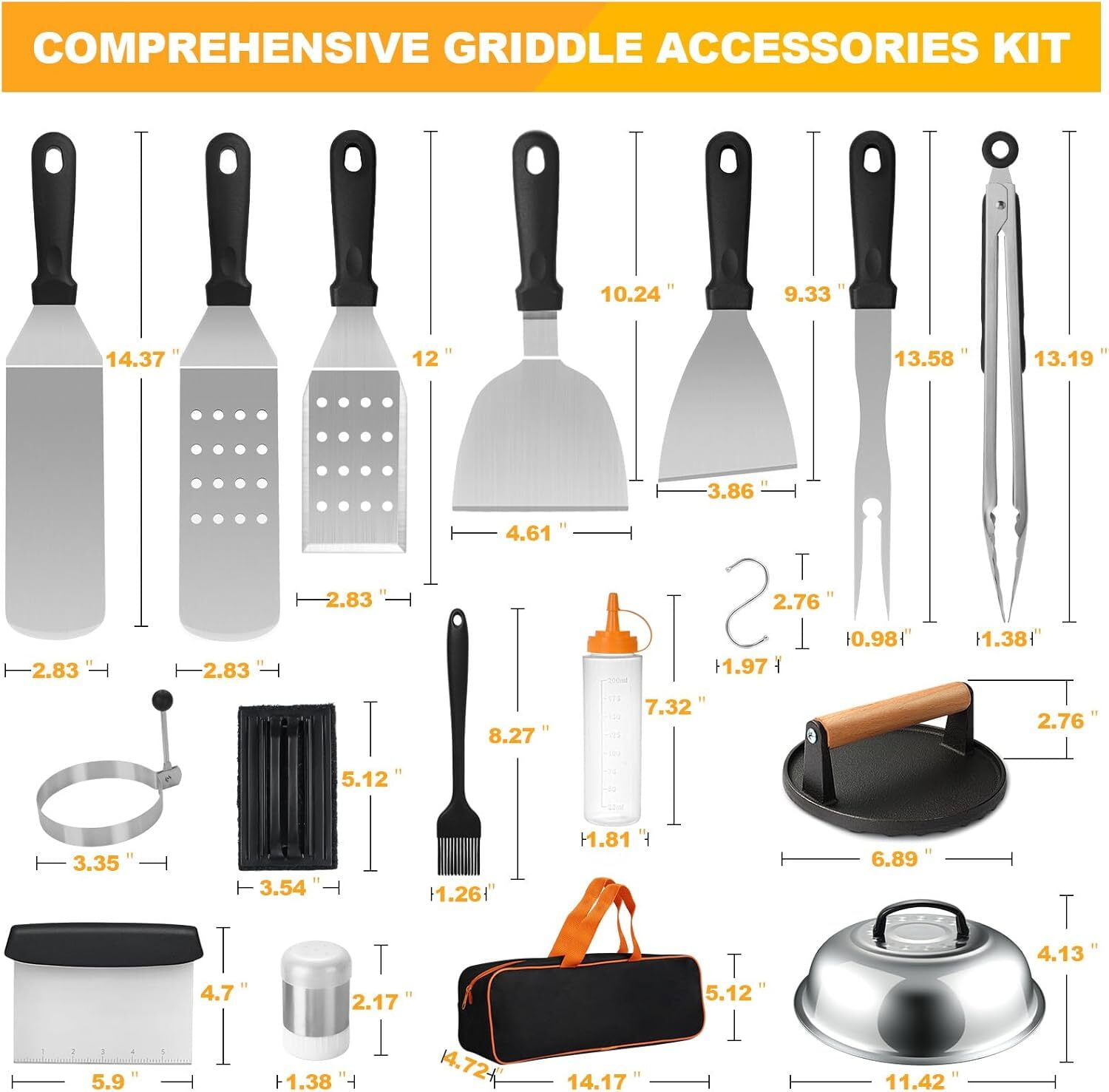 Beloadence 29-Piece Griddle Accessories Kit, Professional Stainless Steel Grill Tool Set with Basting Cover and Burger Press (Silver, 29-Piece) 7445o - Image 6