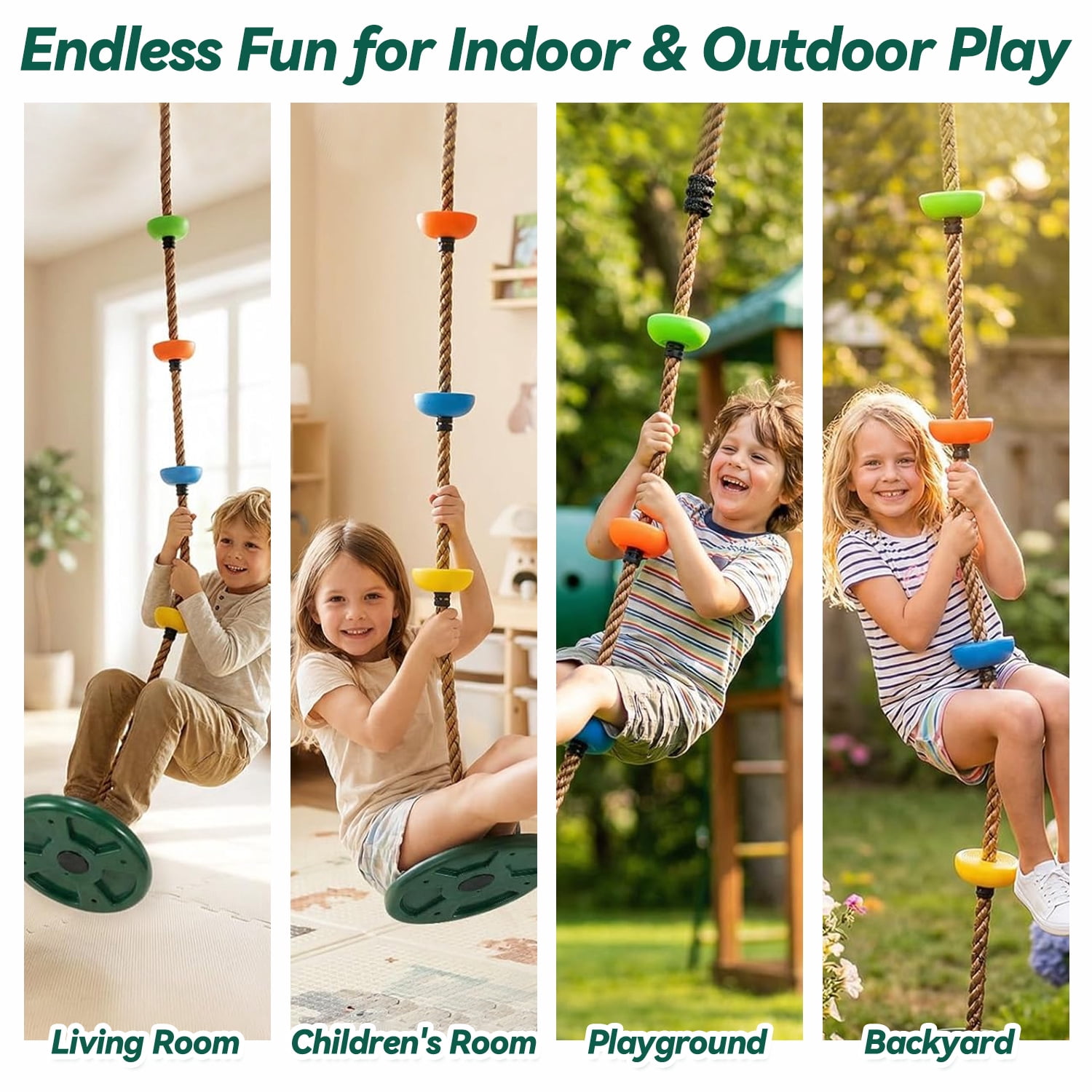 Chuvikid Climbing Rope Tree Swing with Disc Seat and Adjustable Foot Strap (62-78 in) 9neqv
