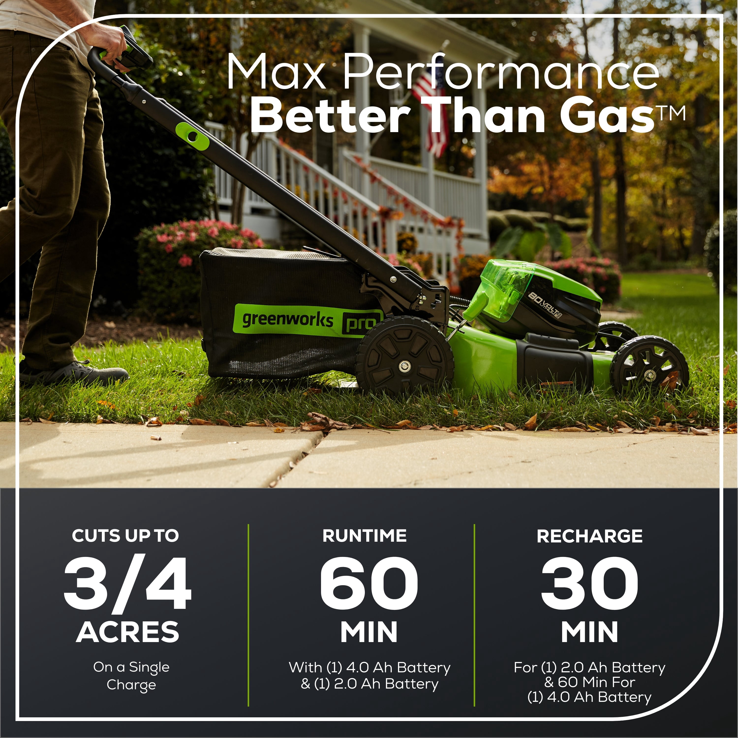 Greenworks 80V Cordless Self-Propelled Walk-Behind Lawn Mower (Green, 21 in) m3yts