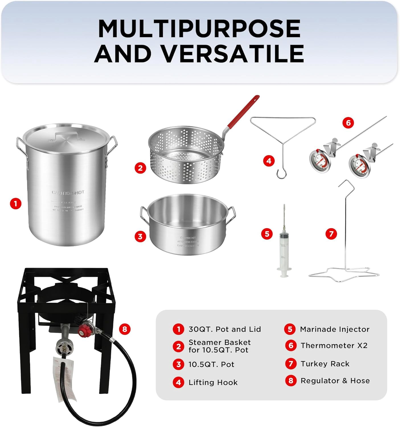 Red Mountain Valley Propane Outdoor Turkey Fryer Set with Basket and Dual Pots (Red, 30 qt and 10 qt) pquzj - Image 3