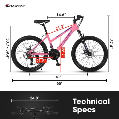 RAISTYW 26 in Mountain Bike for Women, 21-Speed High-Carbon Steel Frame with Dual Disc Brakes (Pink, 26 in) ouug7