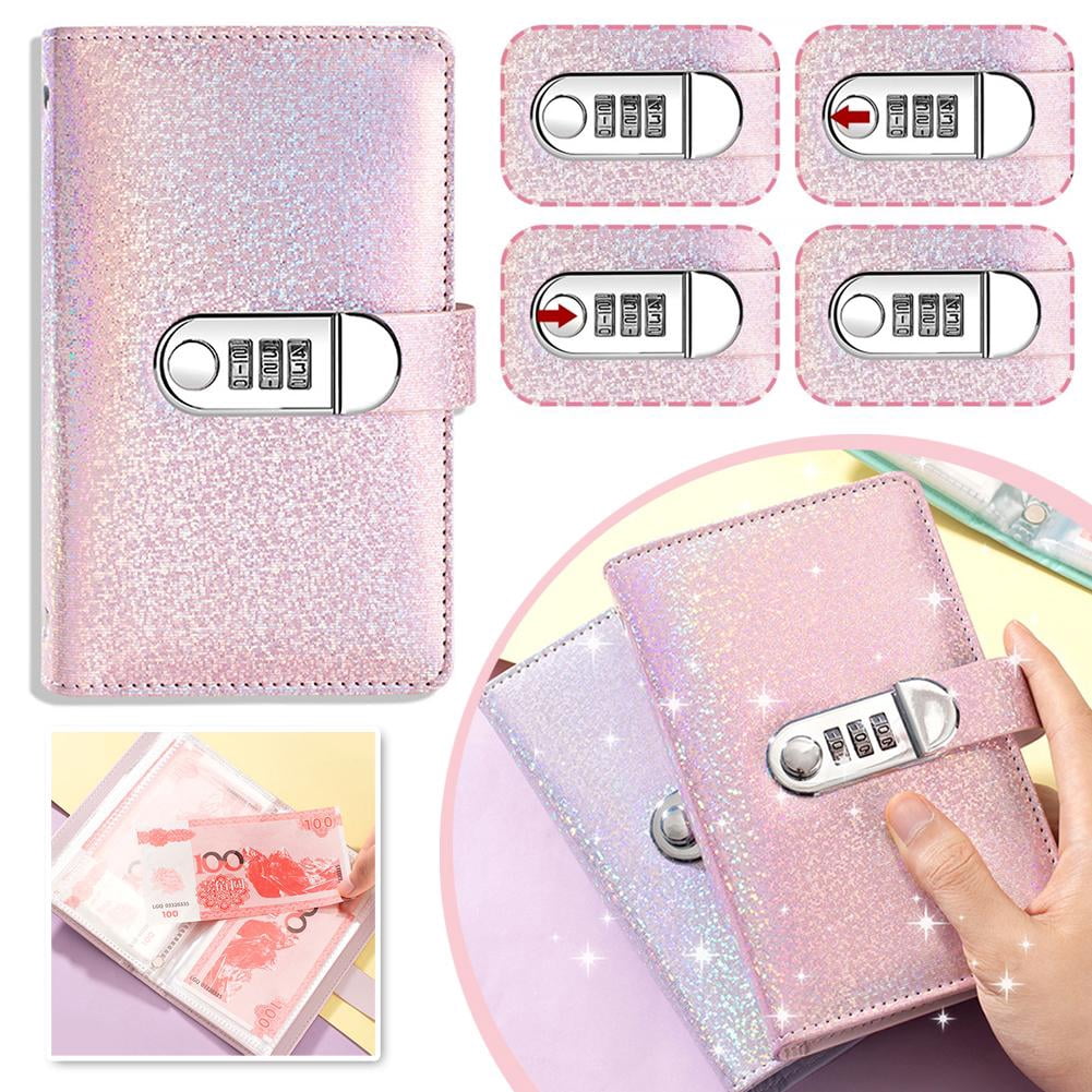 QENASHAING Combination Lock Cash Deposit Book, PU Leather Savings Organizer with 50 Page Cash Envelope System (Pink, 50 Pages) ra4fr