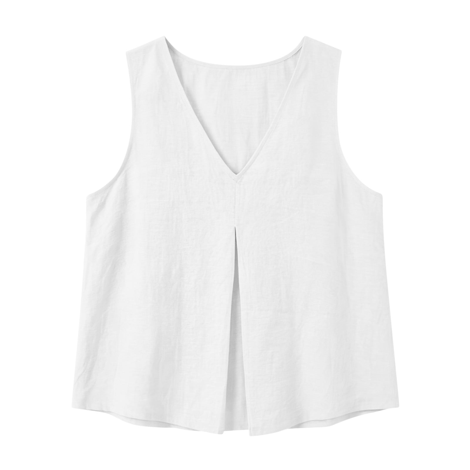 Noric Women's Cotton Tank Top Sleeveless V-Neck Summer Casual Flowy Blouse (White, Medium) dcs54