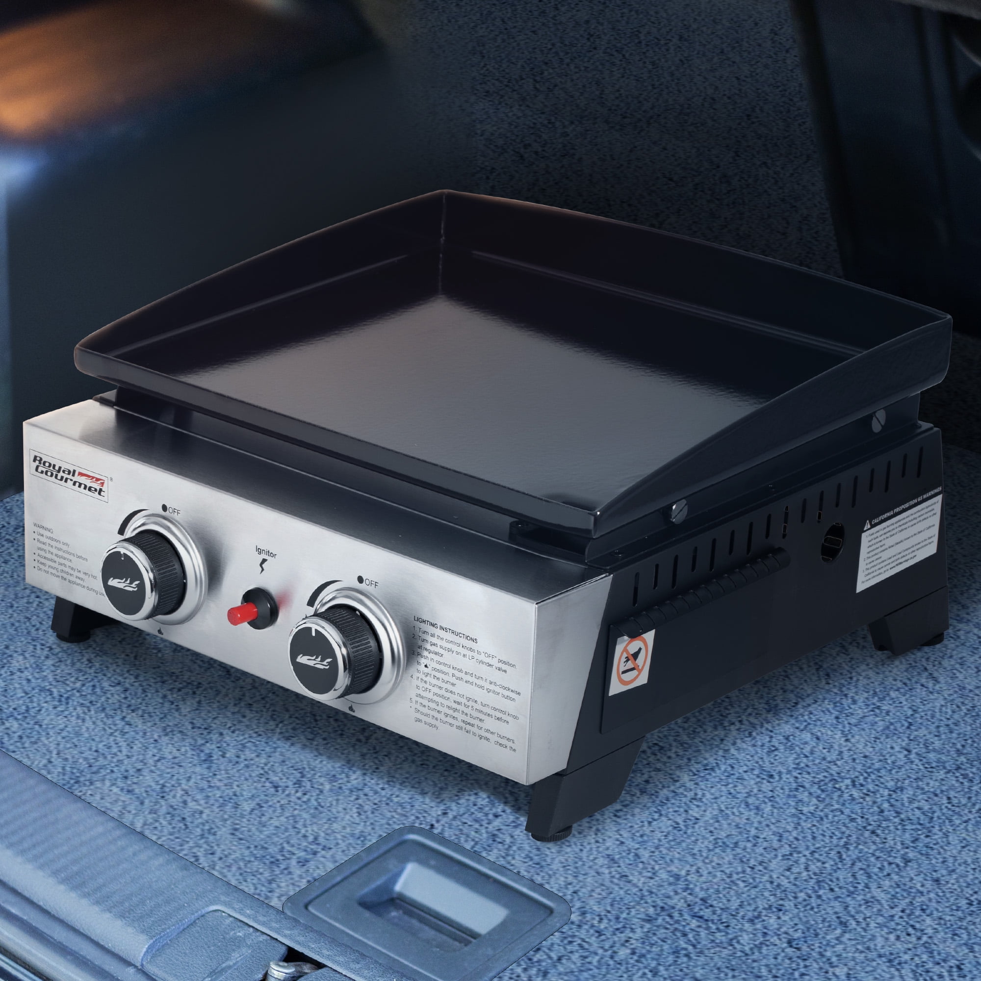 Royal Gourmet PD1204 Portable 17-Inch 2-Burner Tabletop Gas Griddle Grill (Silver, 227 sq. in. Cooking Area) wzk4k