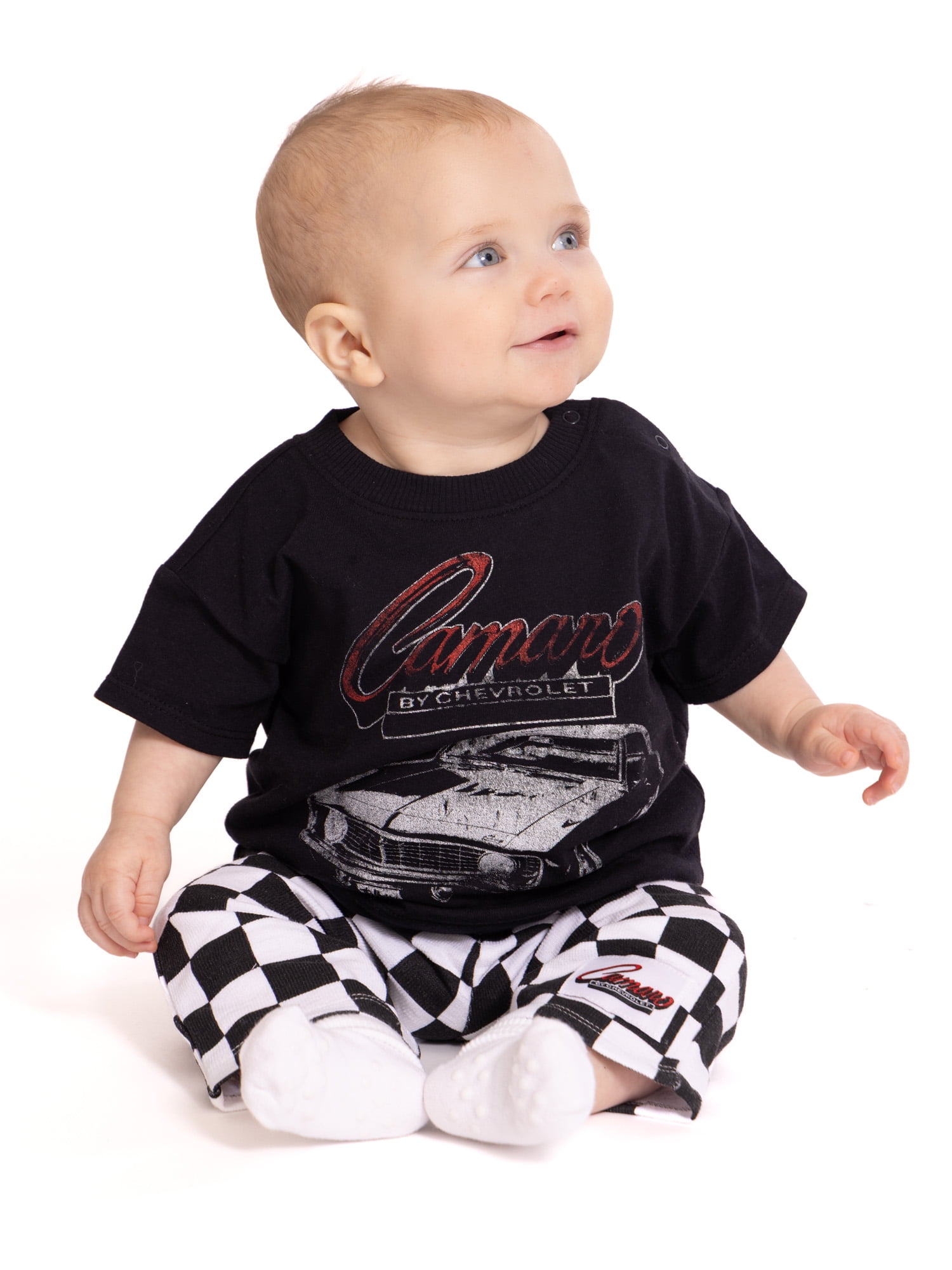 Chevrolet Baby Boys Chevy Camaro Graphic Tee and Checkered Print Pants Set (Multi, 0-24 Months) qqzsk