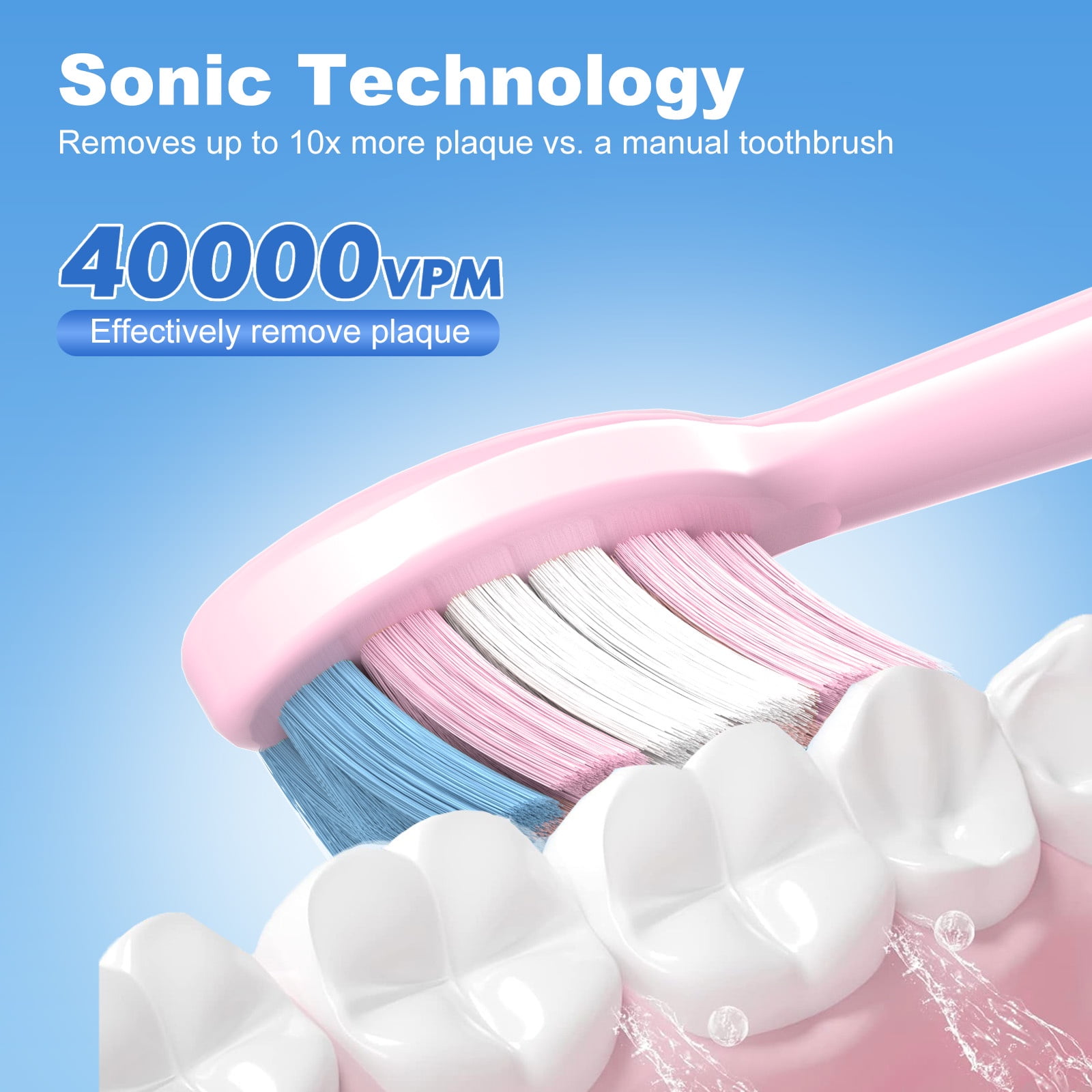 JTF Sonic Electric Toothbrush with Travel Case and 6 Brush Heads (Pink, 1 Pack) ez4fh