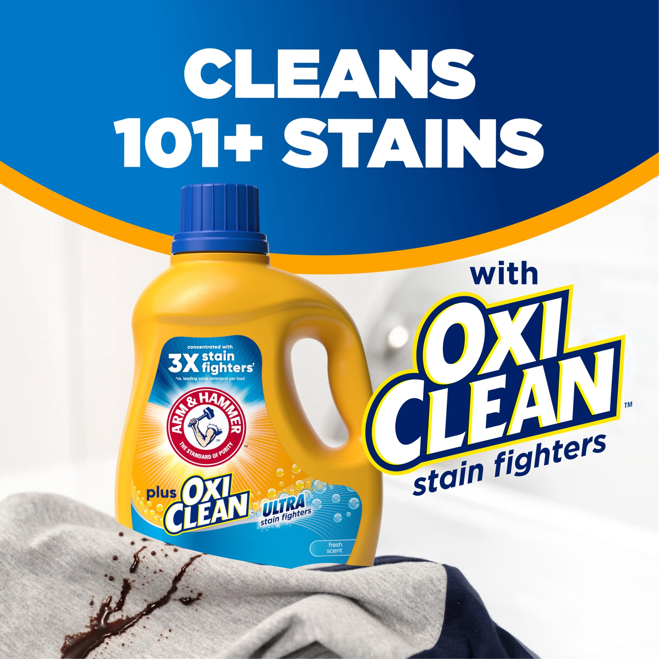 ARM & HAMMER Plus OxiClean Ultra Stain Fighters Liquid Laundry Detergent, Deep Cleaning Fresh Scent (96.2 fl oz) ifi7f