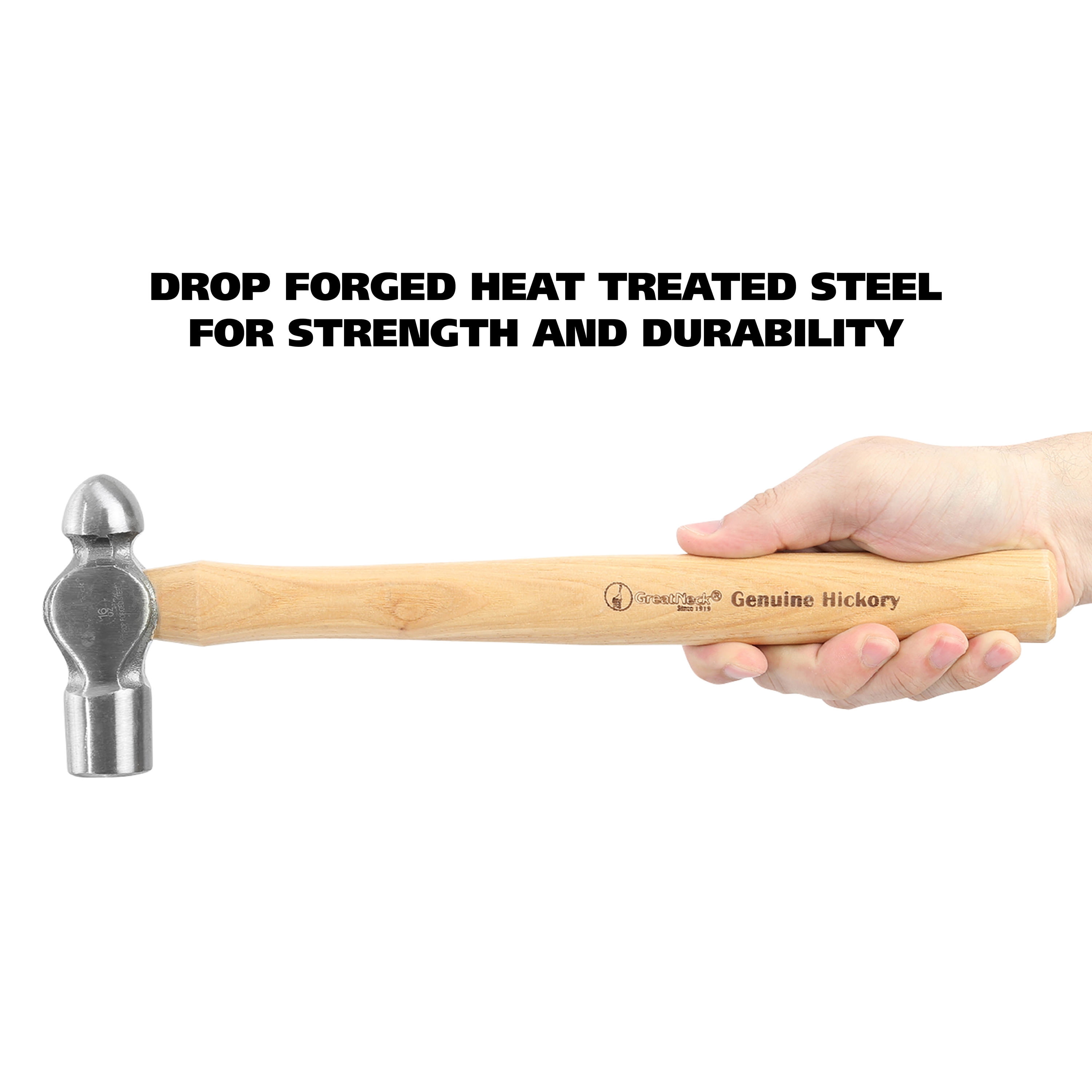 GreatNeck Ball Peen Hammer, Drop Forged Steel Head with Hickory Handle (Brown, 16 oz) edgup