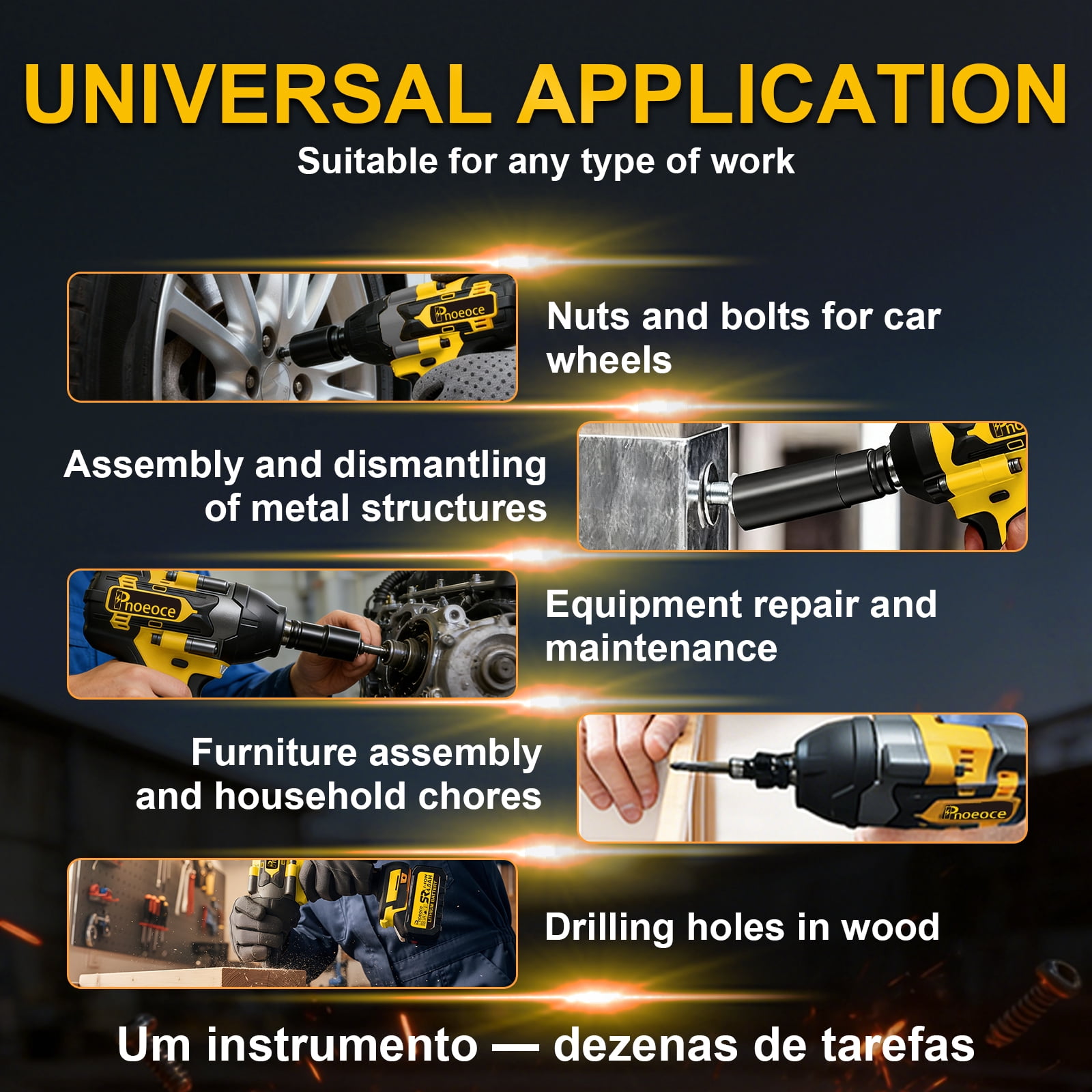 Pnoeoce Brushless Cordless Impact Wrench 20V High Torque 1/2 Inch Drive Power Tool Kit (Yellow, 2 Batteries and 4 Sockets) hq2x8