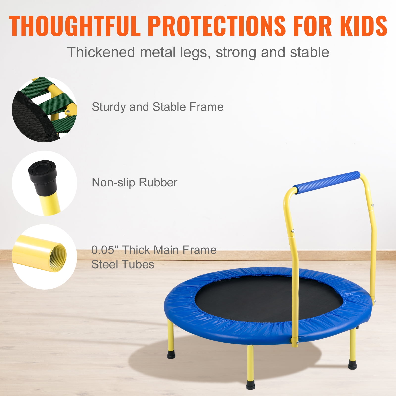 KFFKFF Kids Trampoline with Handle, Indoor Outdoor Foldable Mini Rebounder for Toddlers (Black, 36 in) x7dos