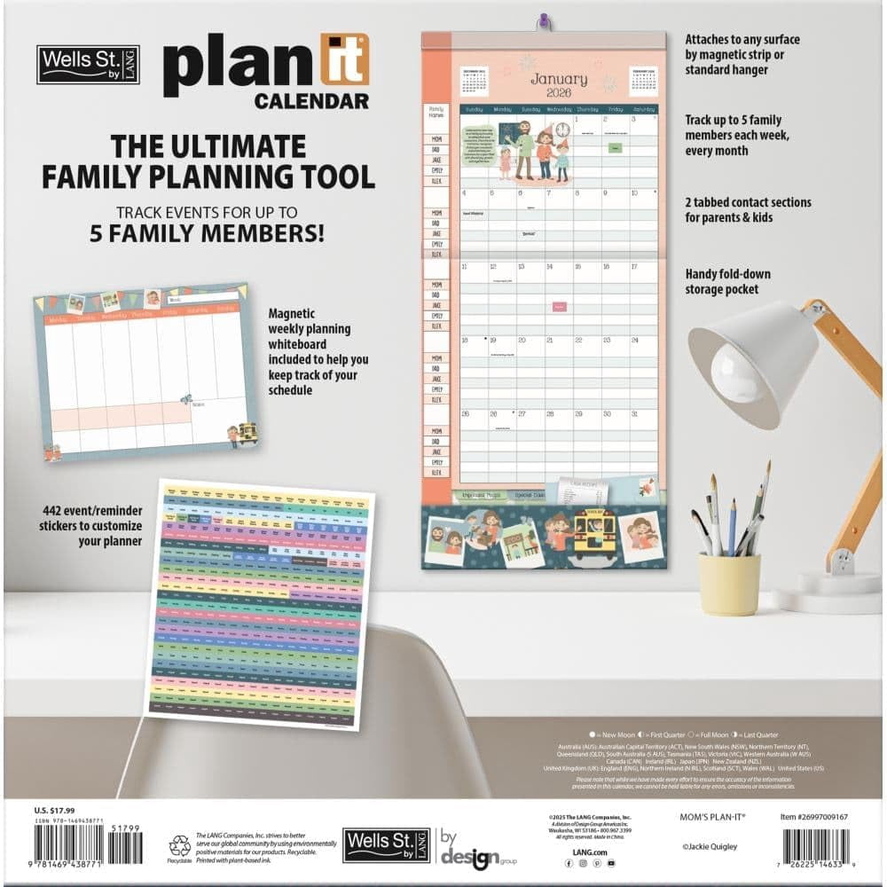 Wells Street by LANG Moms Plan It 2026 Wall Calendar (17-Month, 12 in x 12 in) vmm49