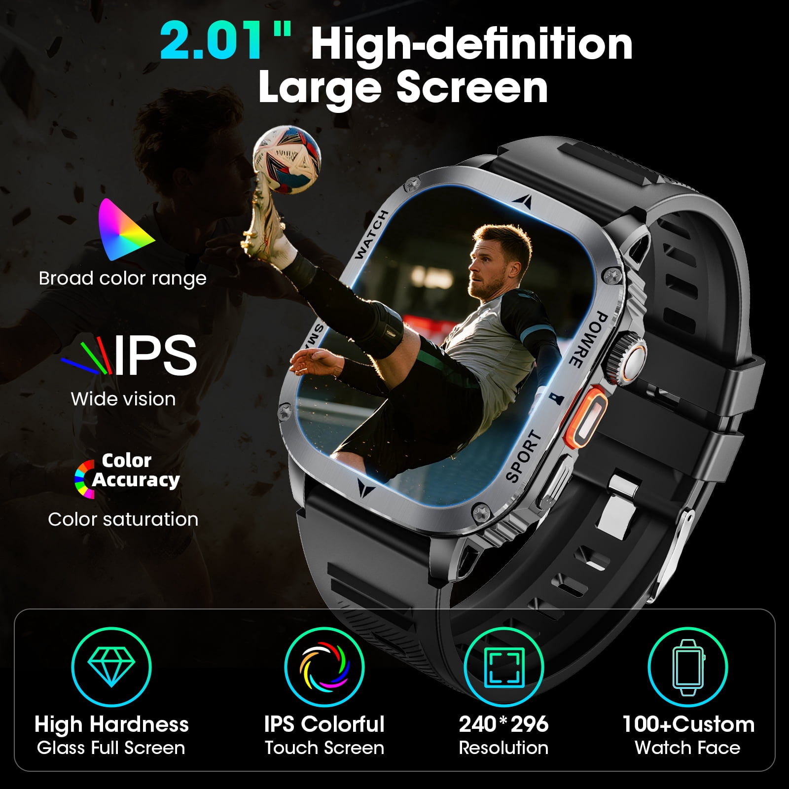 Haulvean Military Smart Watch for Men, Bluetooth Calling Fitness Tracker with 100+ Sport Modes and IP68 Waterproof Rating (Black, 2.01 in) op5xm