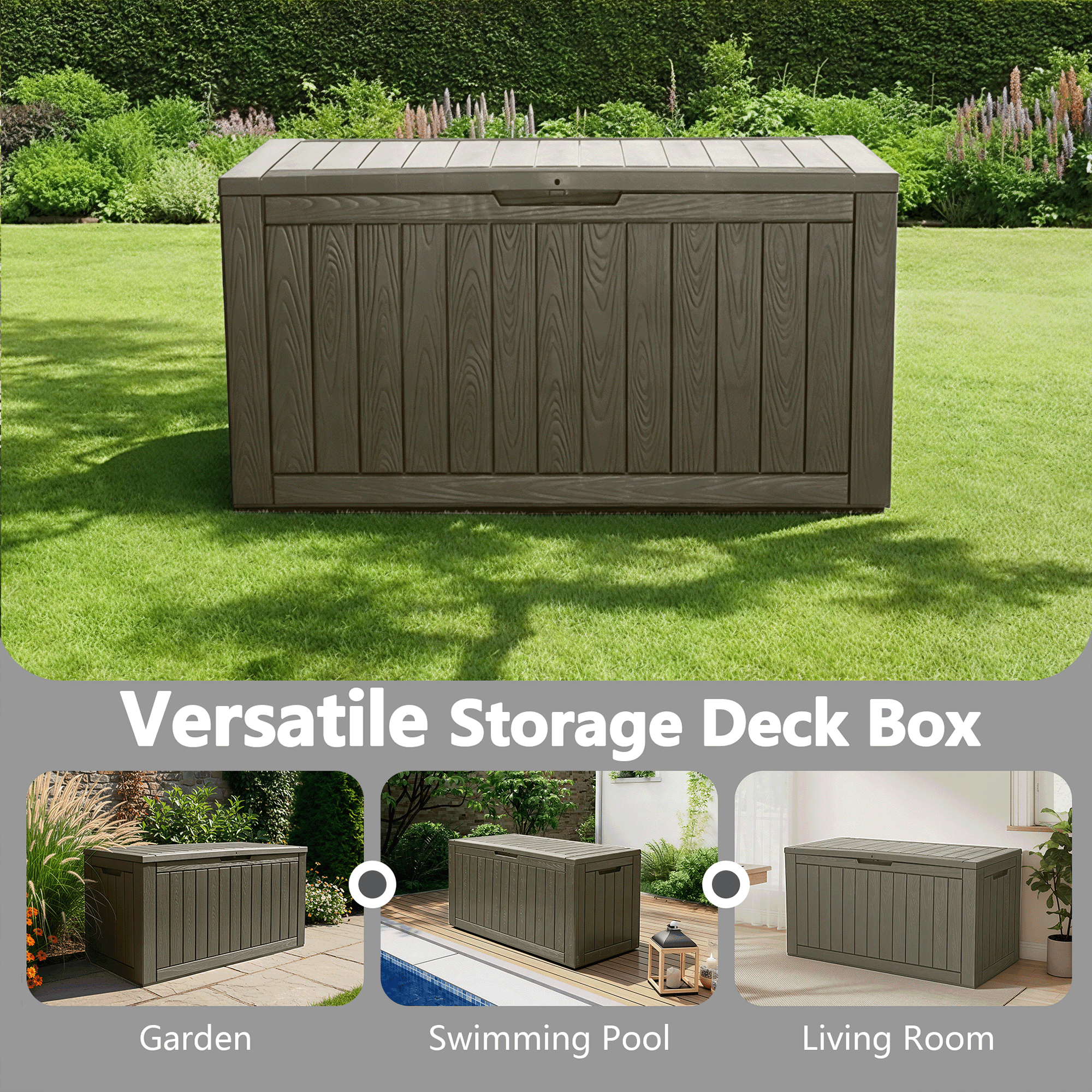 Bifanuo 100 Gallon Resin Deck Box, Waterproof Outdoor Storage Container for Patio Furniture Cushions (Grey, 47 in x 21 in x 24 in) shpa0