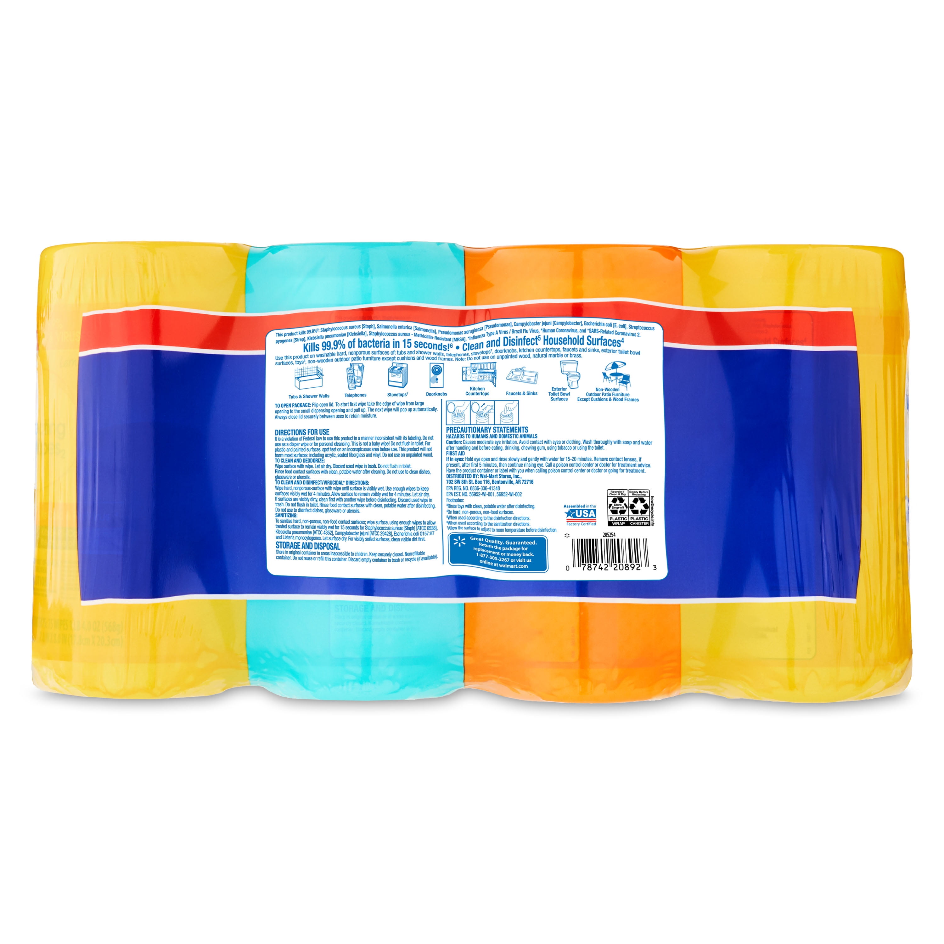Great Value Disinfecting Wipes, Multi-Surface Cleaning Wipes (Lemon, Fresh, Orange, 300 Count, 4 Pack) gz9kd
