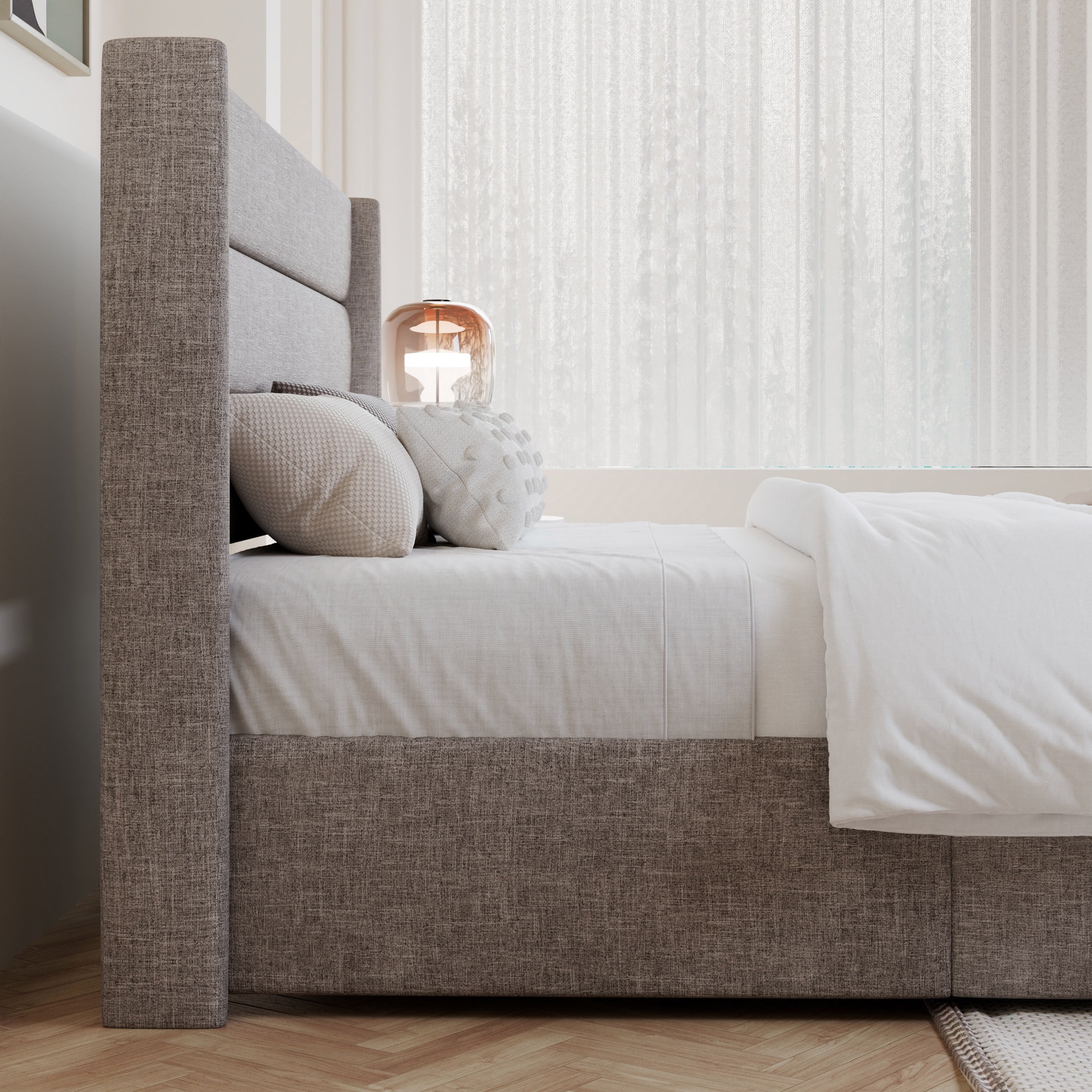 Amolife King Size Bed Frame, Hydraulic Lift Storage Platform Bed with Upholstered Wingback Headboard (Beige, King) neyet