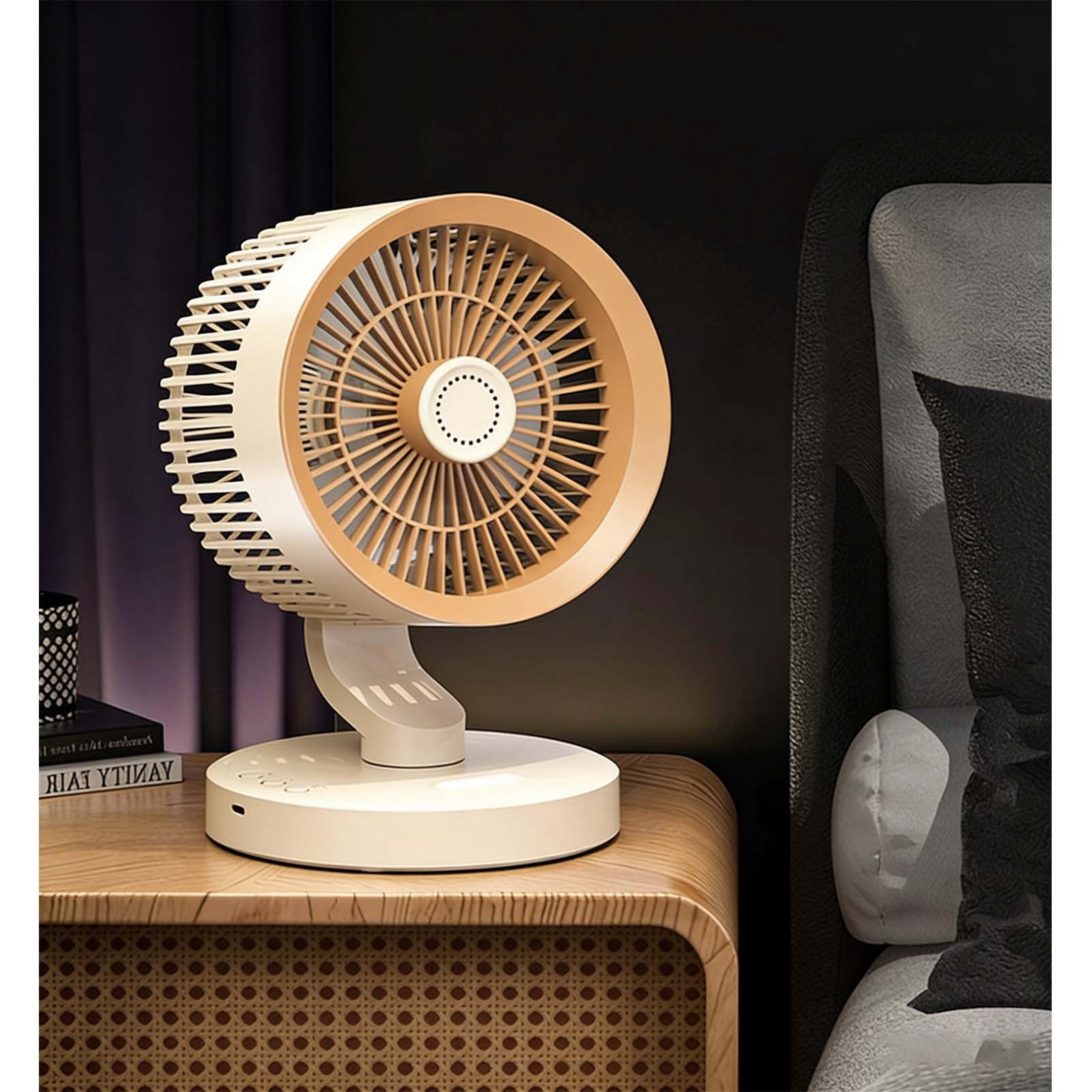Specollect Oscillating Desk Fan with Remote Control, Quiet Brushless Motor, Night Light and Aromatherapy (Beige, 1 Pack) zrd3v