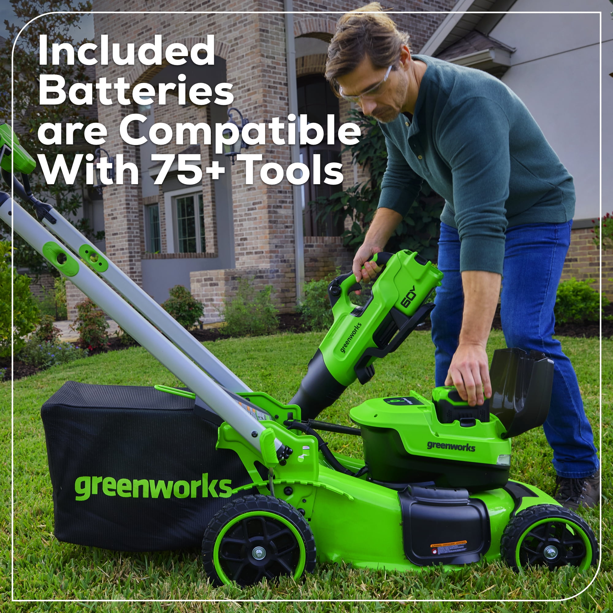 Greenworks 60V 21 in Self-Propelled Lawn Mower with (2) 5.0 Ah Batteries and Rapid Charger (Green, 21 in) hnp67