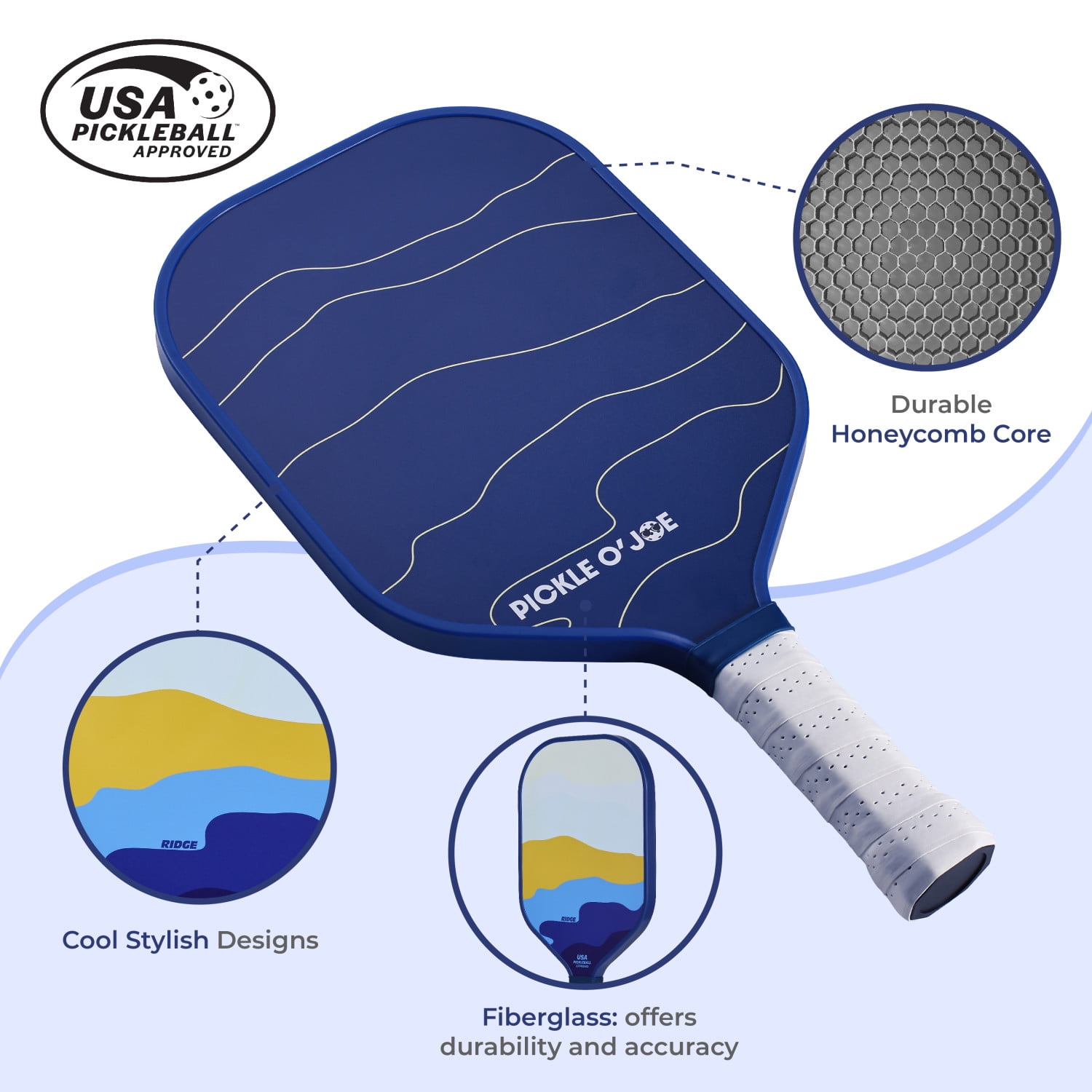 Pickle O'Joe USAPA Approved Fiberglass Pickleball Paddle (Blue Ridge, 15.5 in x 8 in) 7ao80