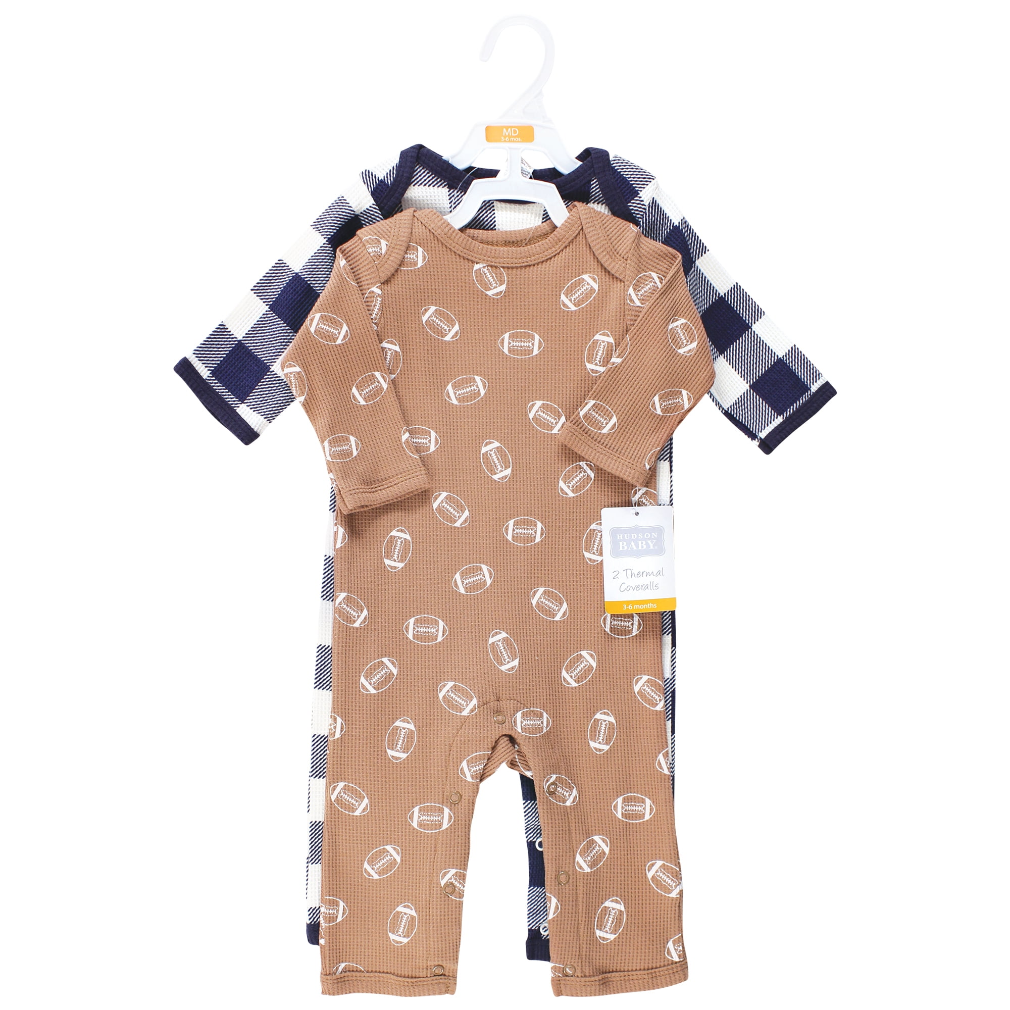 Hudson Baby Infant Boy Thermal Coveralls (Football, 0-3 Months, 2pk) ngjym