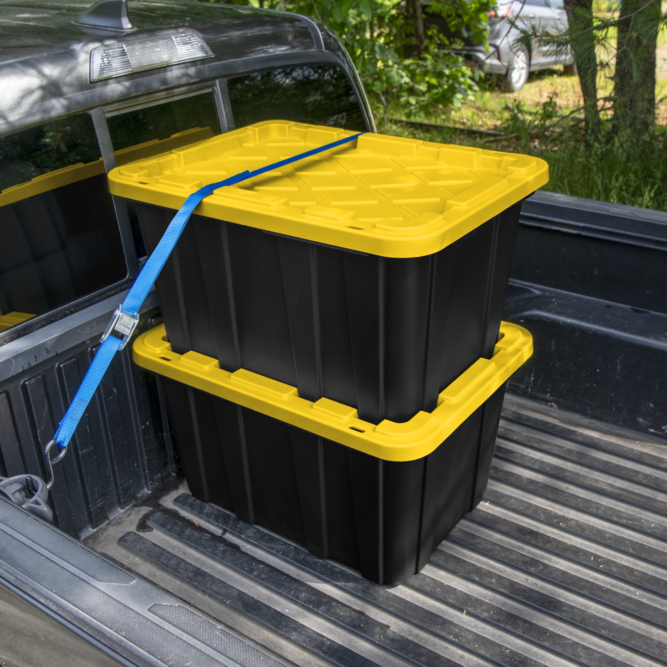 Sterilite Industrial Storage Tote, Heavy-Duty Plastic Bin with Snap-On Lid (Black and Yellow, 27 Gallon, 6 Pack) mwkwh