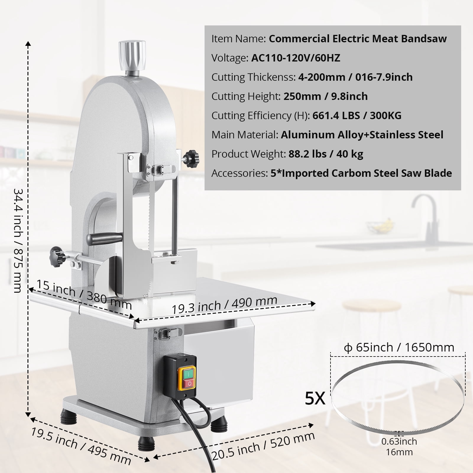 GarveeLife Electric Bone Saw Machine, Commercial Stainless Steel Meat Cutter with 19.3 in x 15 in Table (1500W, 0.16-7.9 in Thickness) cu9ok