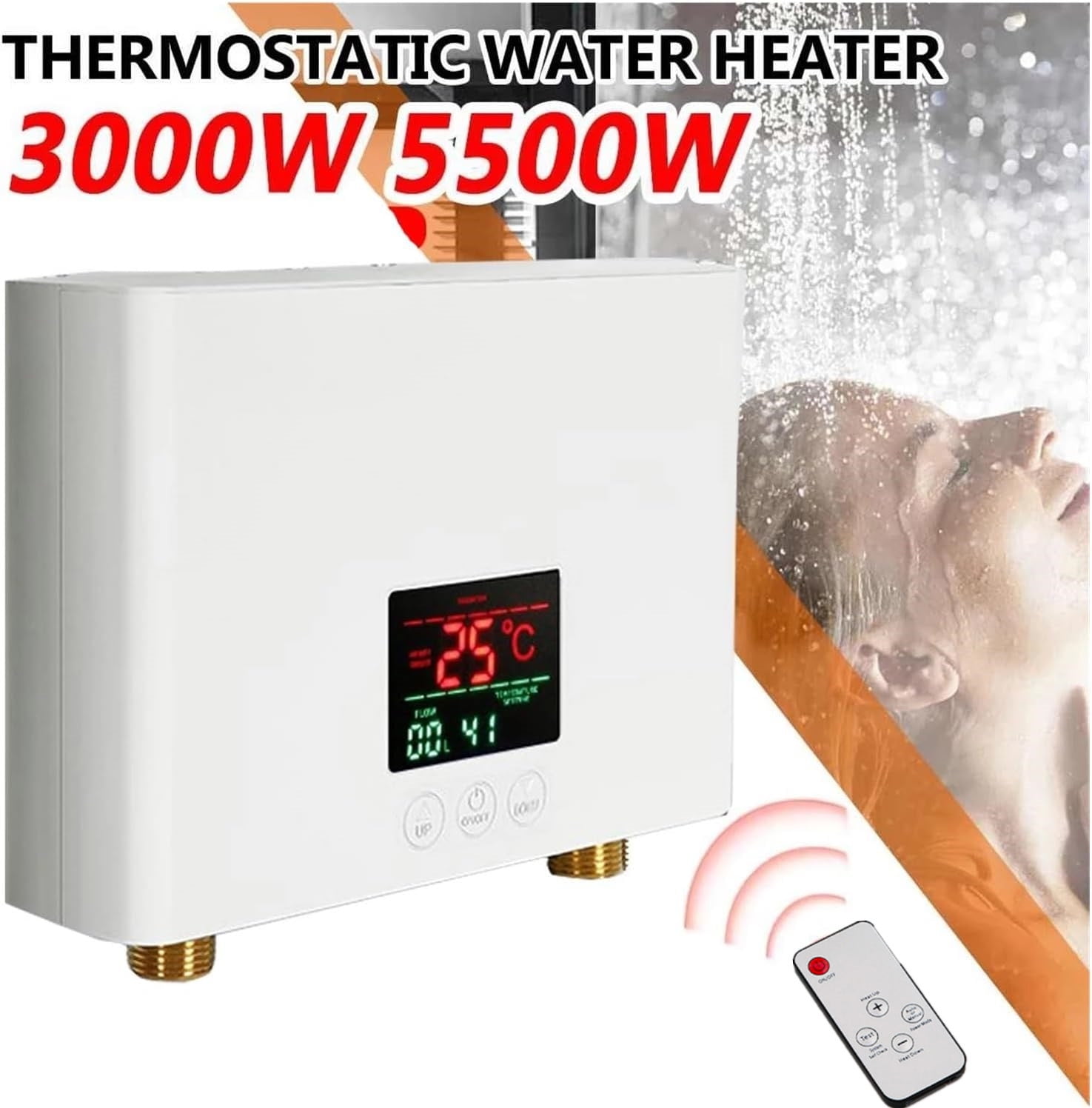 LEXKUYI Electric Tankless Water Heater, Instant Hot Water System with Remote Control and Digital Display (110V, 3500W) ek0dp