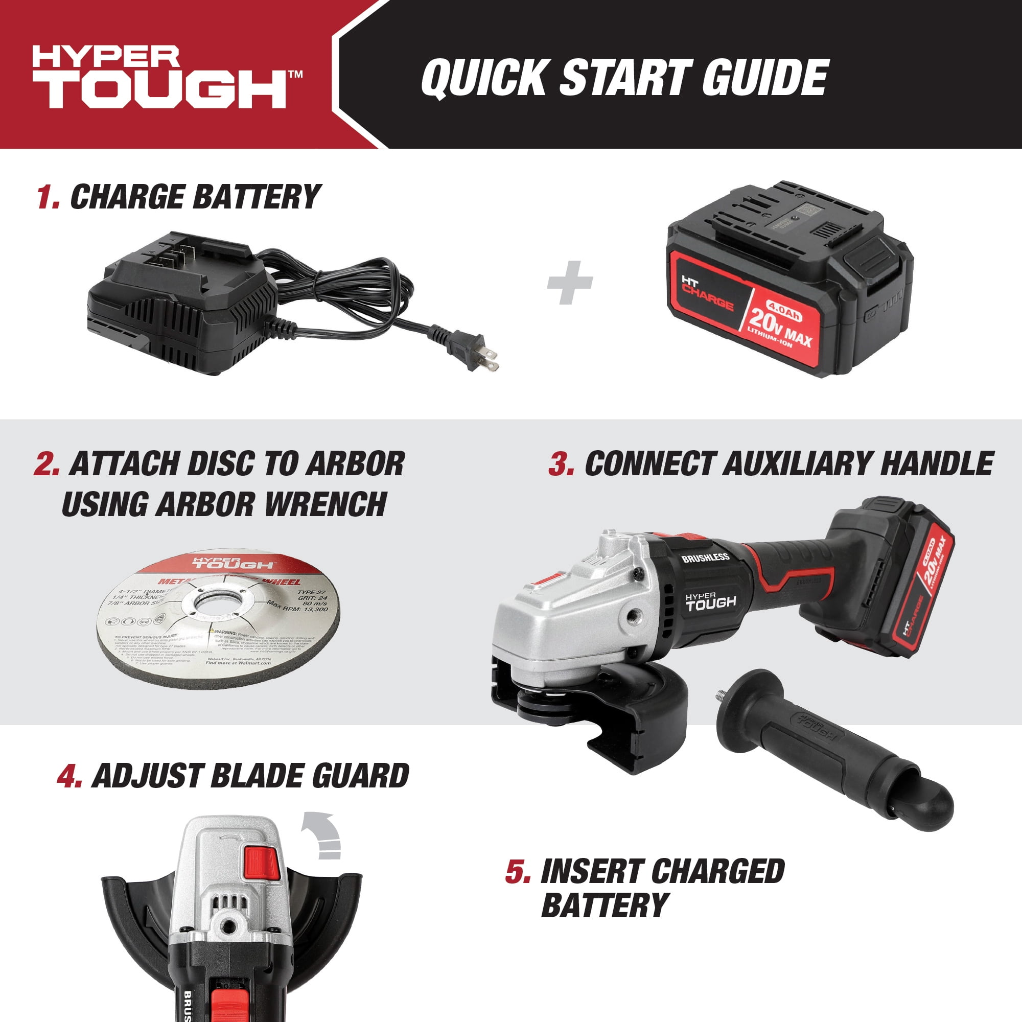 Hyper Tough 20V Max Brushless Cordless Angle Grinder with 4.0Ah Battery and Charger (4.5 in) izxdx