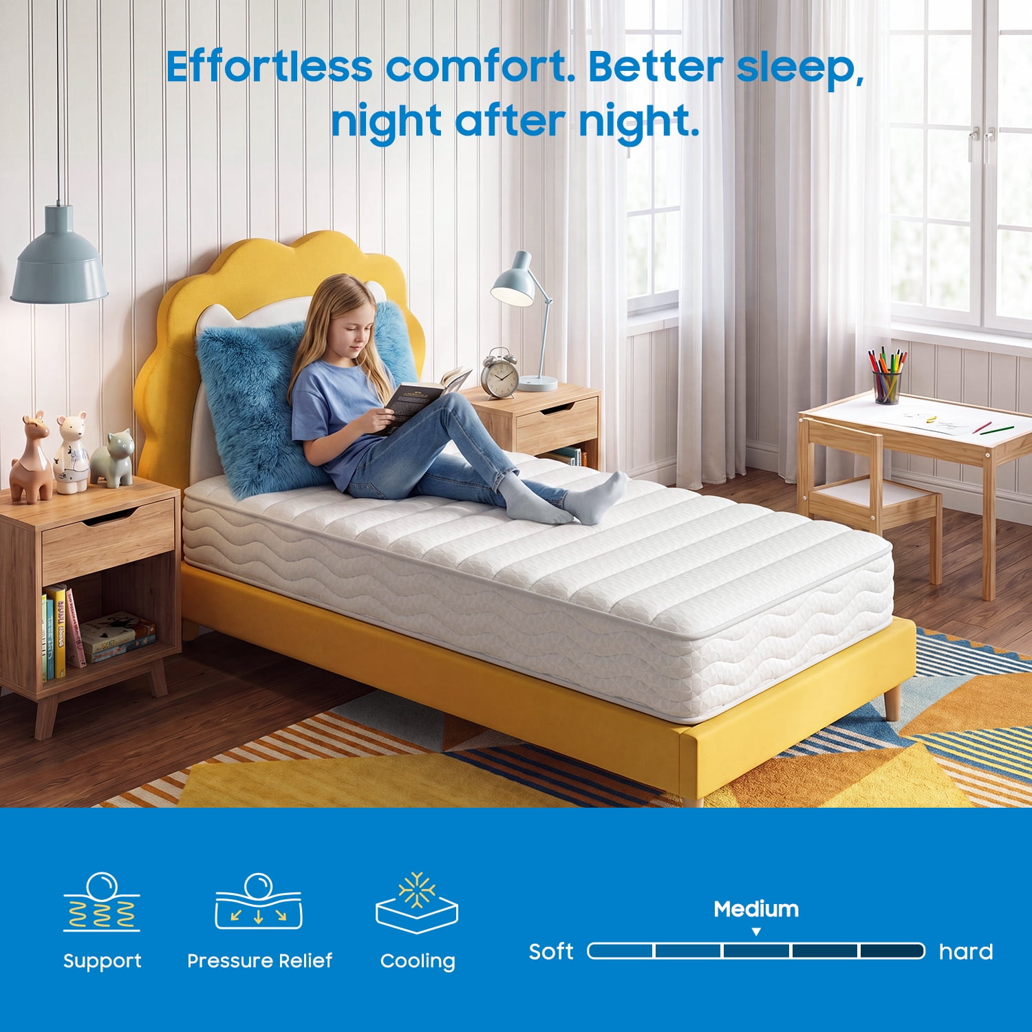 BedStory 8 in Twin Memory Foam Mattress, Tight-Top Medium Firm Pocket Spring Hybrid for Pressure Relief (White, 8 in) sh45w