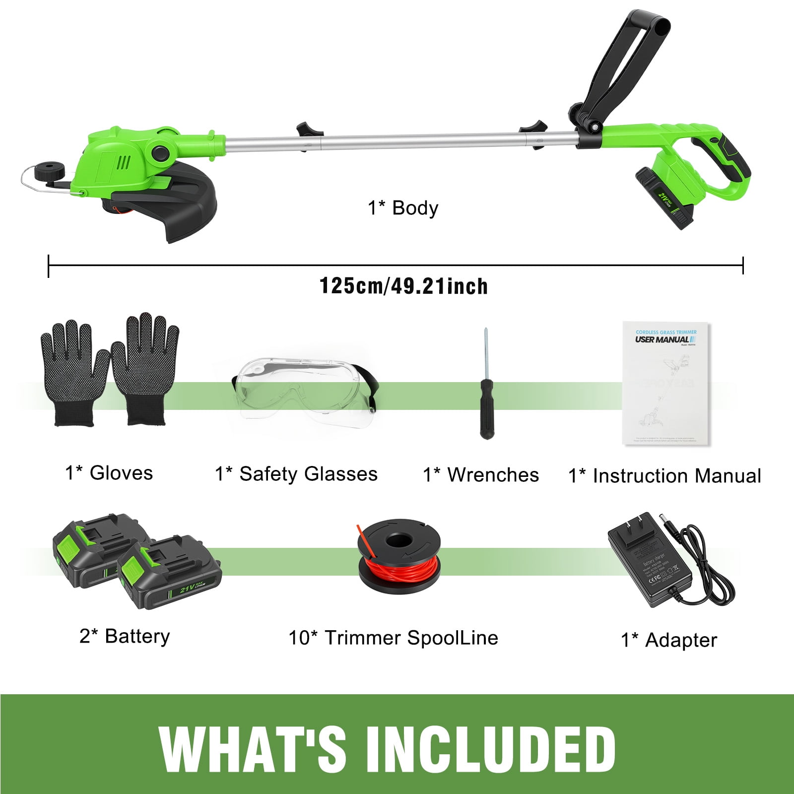 CATGOOD Cordless String Trimmer and Edger, 12 in Cutting Width, 2 Batteries and Fast Charger (Green) 6xmoa