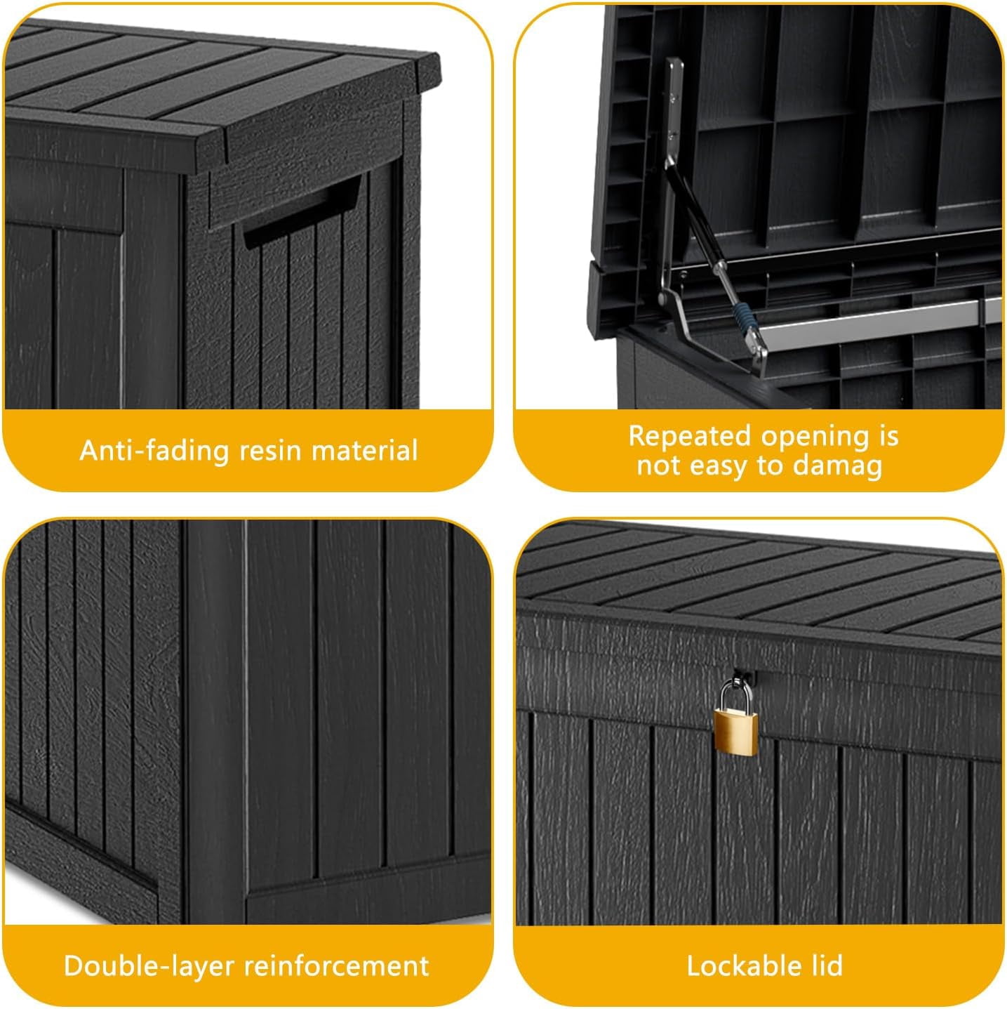 LOJIAWOWE 200 Gallon Resin Deck Box, Waterproof Lockable Outdoor Storage Container for Patio Furniture (Black, 55.5 in x 28.6 in x 28.6 in) q7w1f