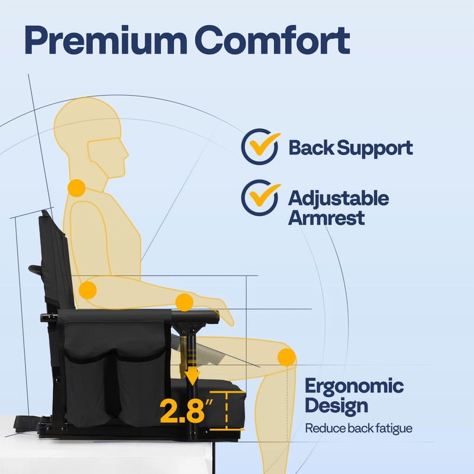 SPECSTAR Stadium Seat with Back Support and Cushion (Black, 18.1 in x 14.0 in) 1ot4a