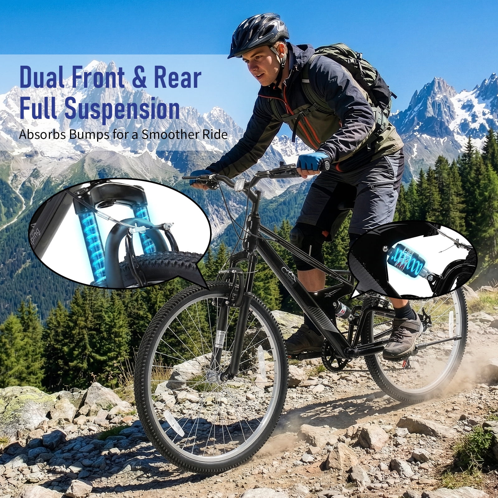 Ktaxon 26-inch 7-Speed Mountain Bike, Dual Suspension Adult Trail Bicycle (Black, 26 in) wwfqb