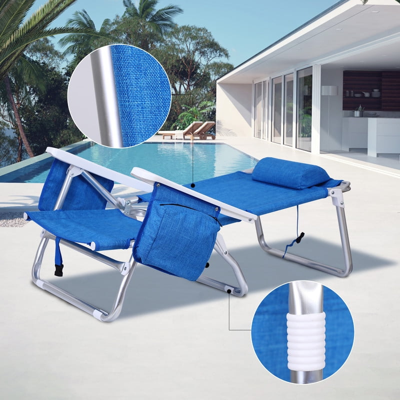 Funcode 7-Position Reclining Beach Chair with Cooler and Backpack Straps (Blue, 1 Pack) n3c1m