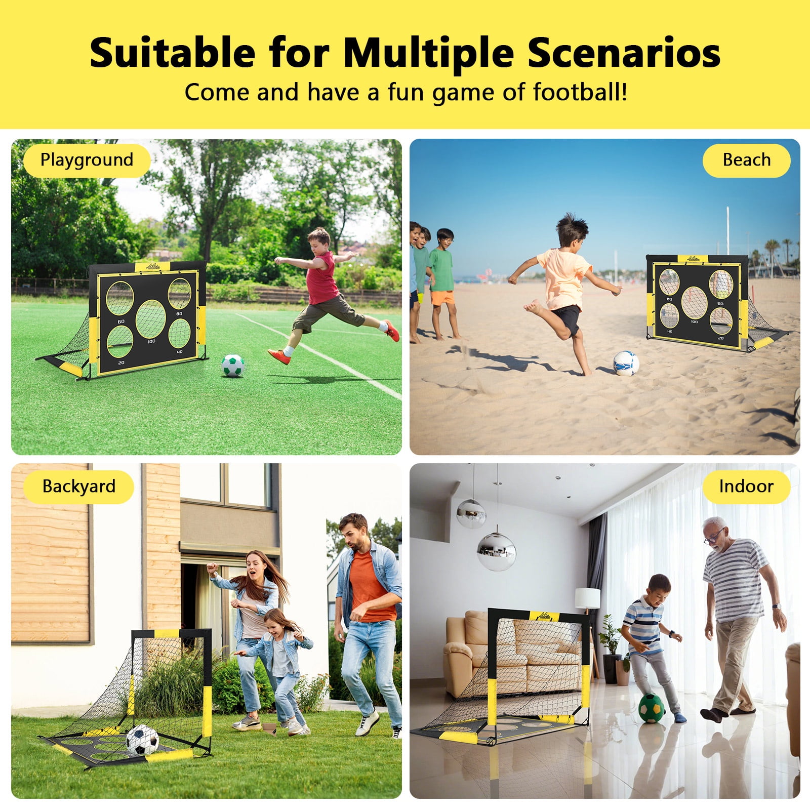 MoKo Portable Soccer Goal for Kids, 2-in-1 Pop Up Training Net with Target Practice (Yellow, 4 ft x 3 ft) vmzvd