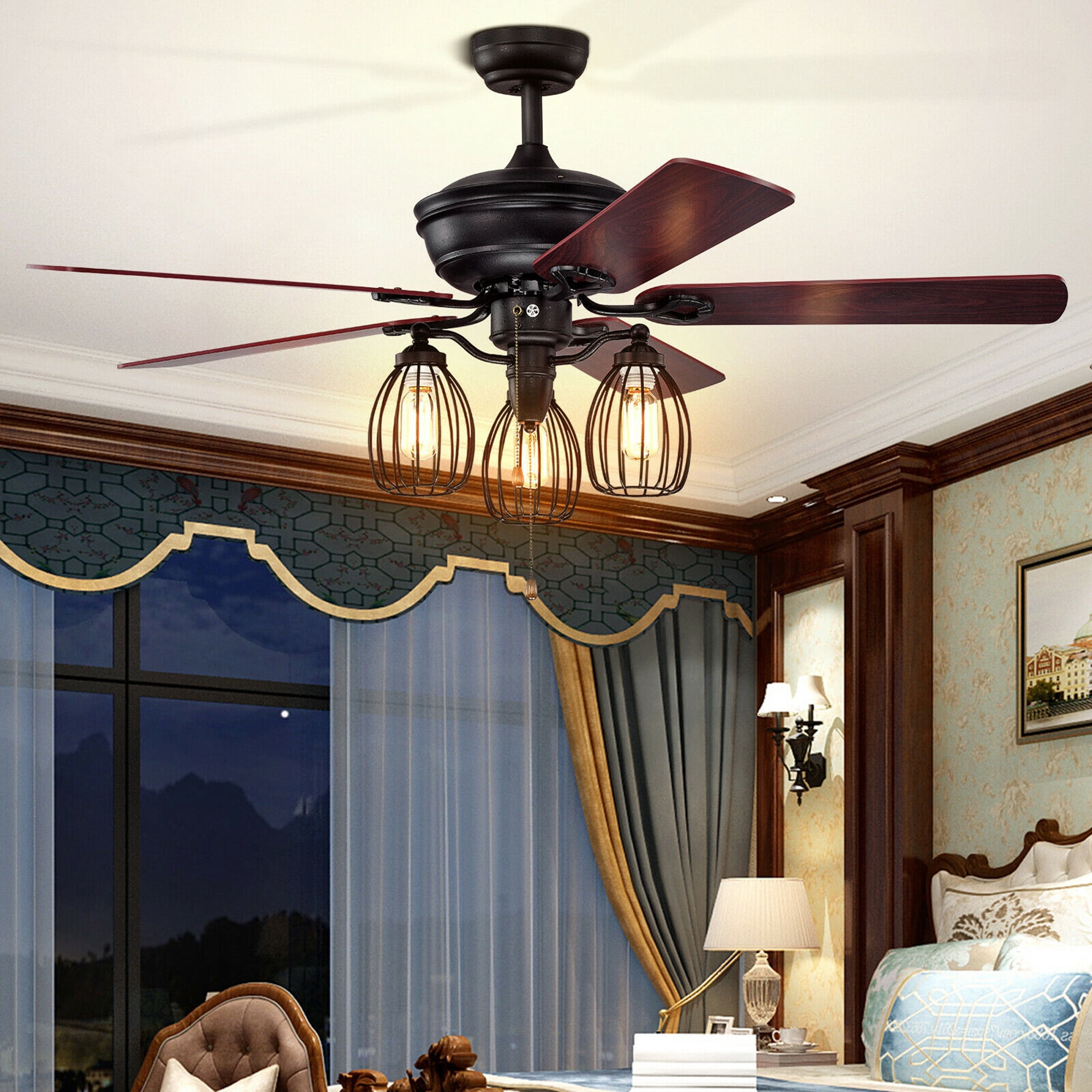 Gymax 52 in Ceiling Fan with Lights, 5 Reversible Blades, 3-Speed Retro Indoor Fan (52 in) 77604