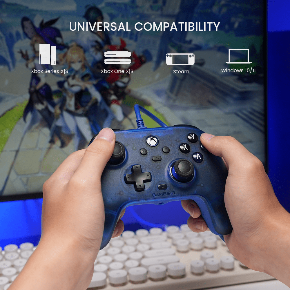 GameSir T7 Wired Controller with Hall Effect Anti-Drift Sticks and Precision Triggers for Xbox Series X|S, Xbox One & PC (Blue, 1 Count) h1m6c