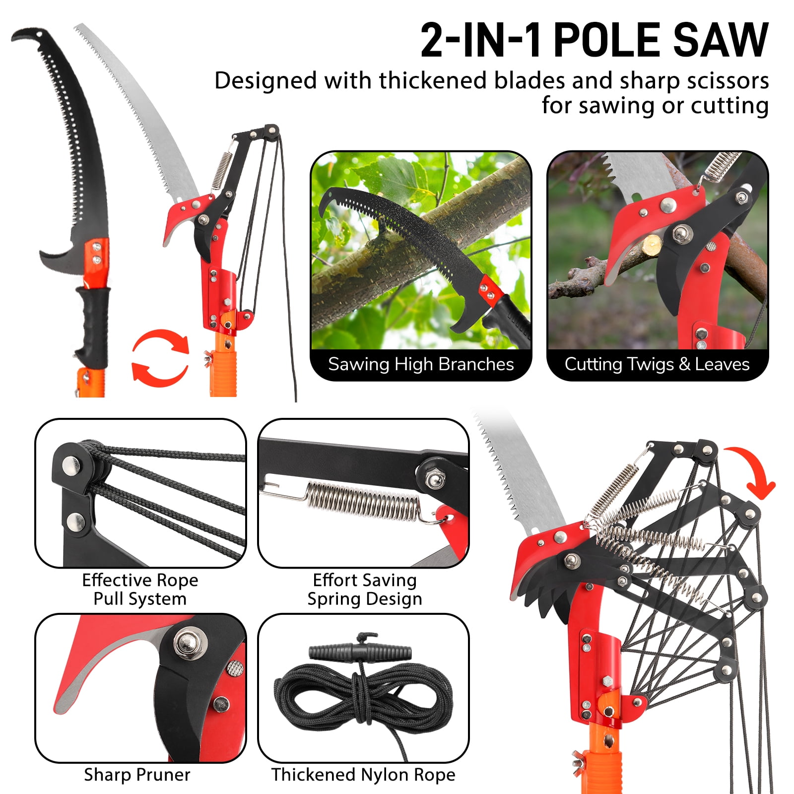 Zimtown Extendable Pole Saw for Tree Trimming (Orange, 24 ft) x57ax