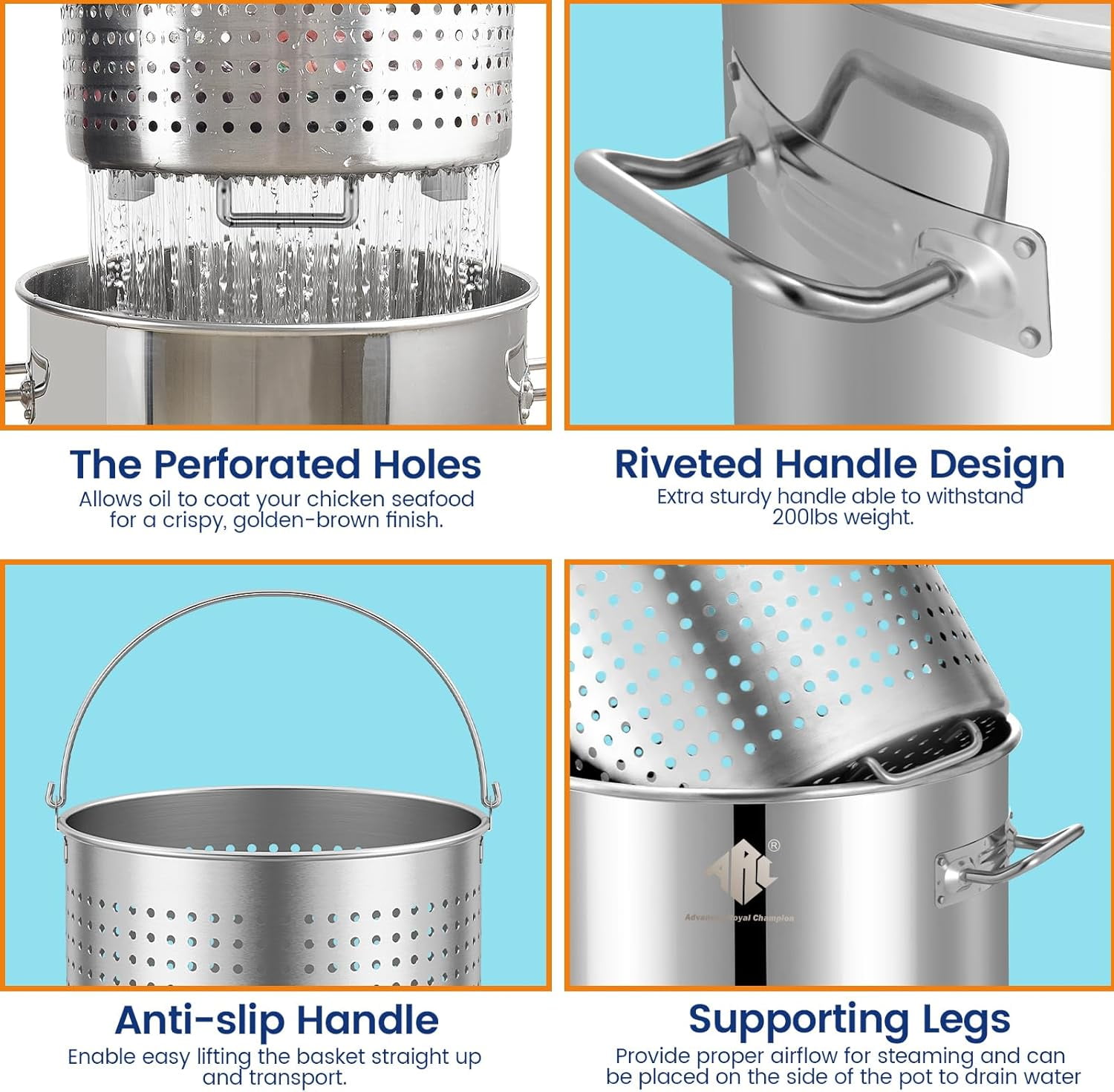 ARC Supplies Seafood Boiling Kit with 200,000 BTU Propane Burner and Stainless Steel Pot (Silver, 32 qt) 7hoxb