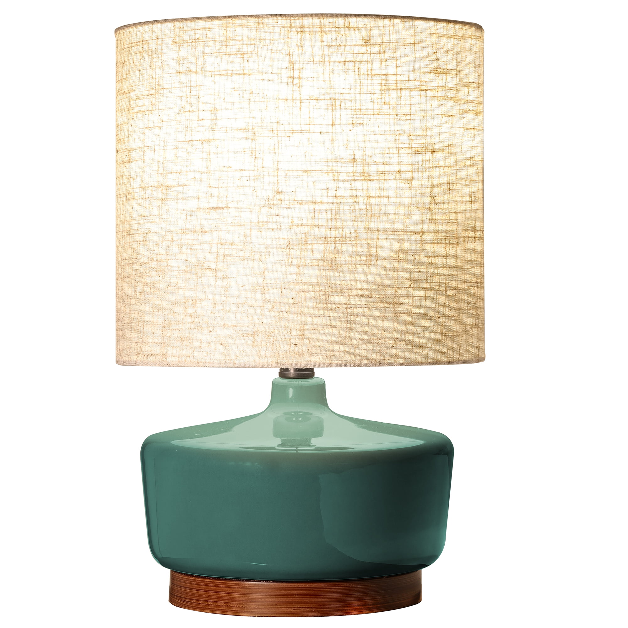 Better Homes & Gardens Modern Mid-Century Ceramic Table Lamp with Wood Base (Deep Green, 17 in) x50hl