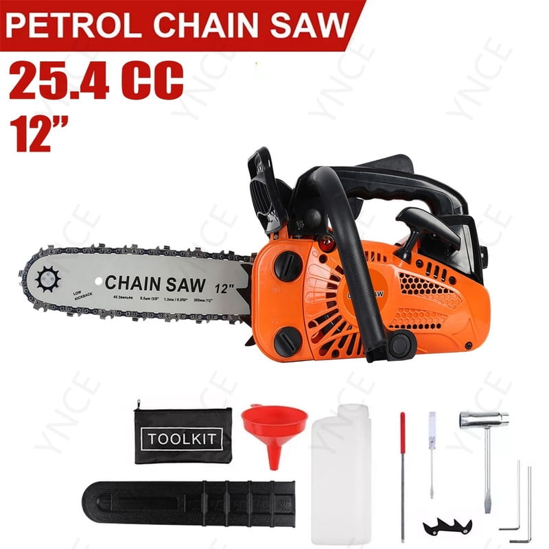YNCE 25.4CC Gas Chainsaw, 12 Inch Power Chain Saw, 2-Cycle Gasoline Powered Garden Tool for Tree Cutting and Woodworking (12 in) eh4go