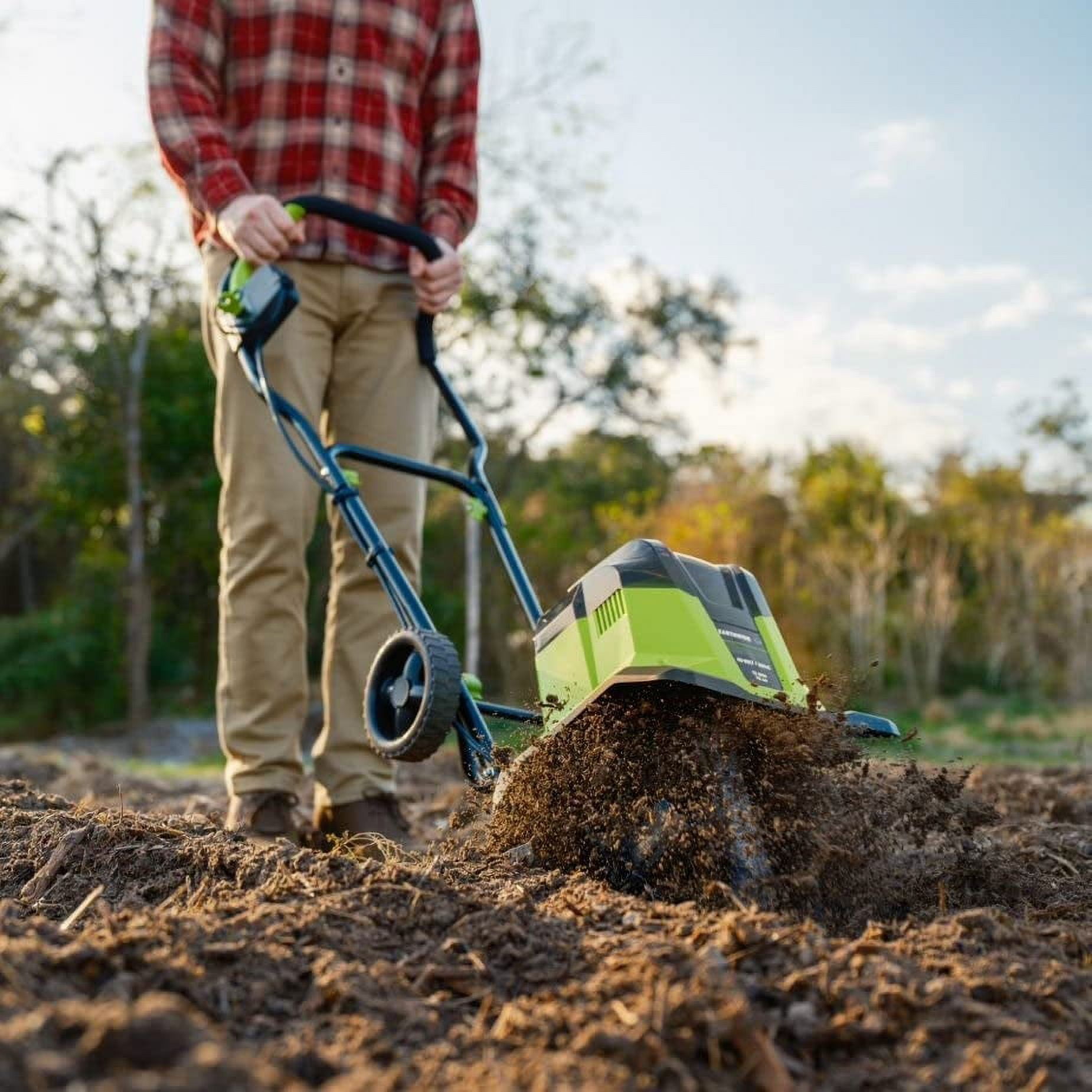 Earthwise 11-Inch 2x20-Volt Cordless Electric Garden Tiller and Cultivator (11 in) 01cag
