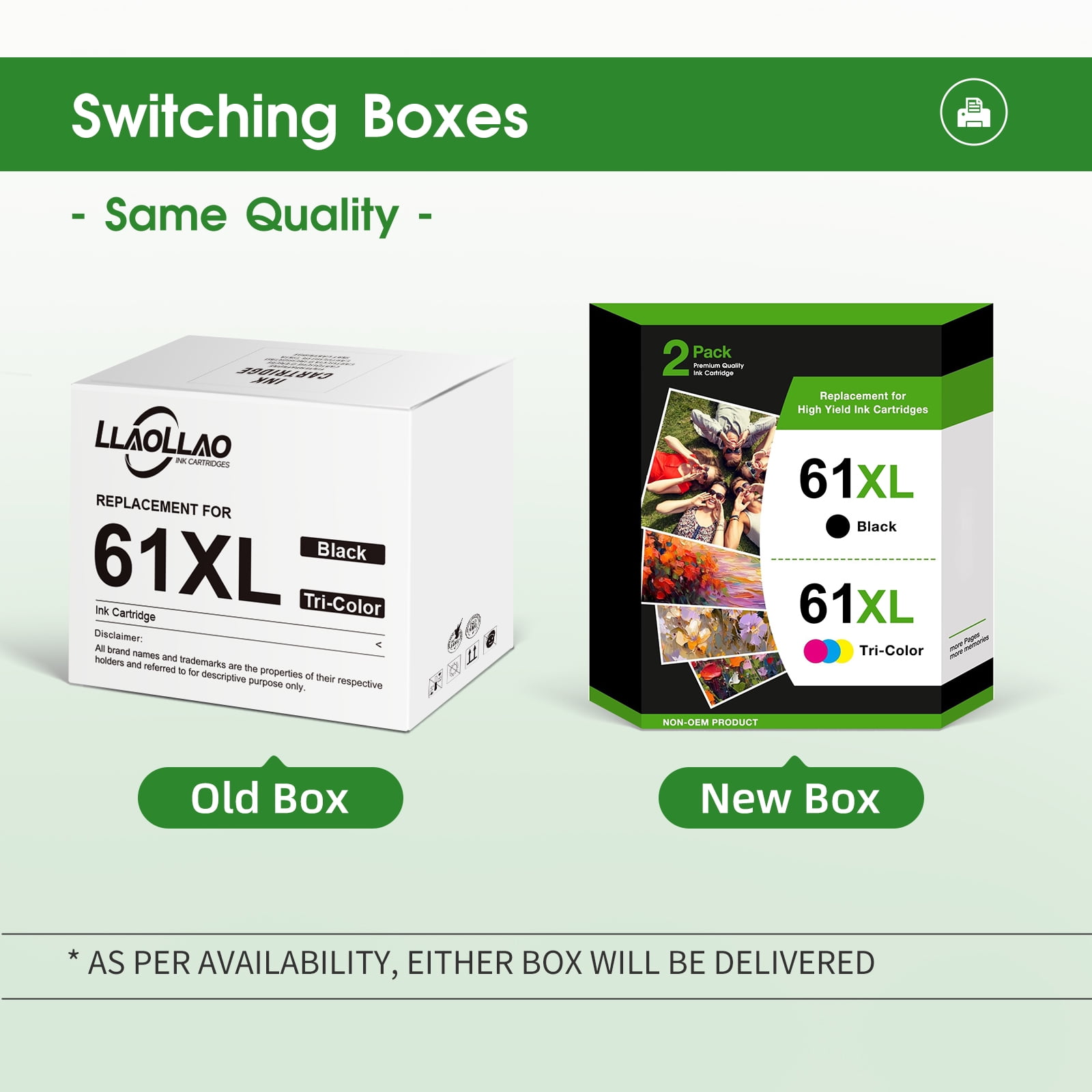LLAOLLAO 61XL Ink Cartridge Replacement for HP Printers (Black & Tri-Color, 2 Pack) k3psa