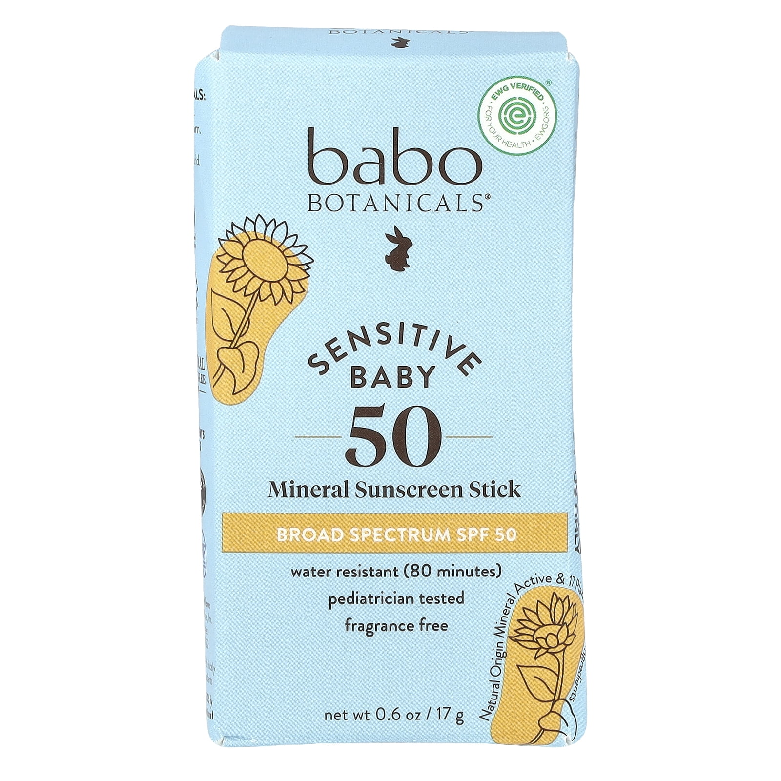 Babo Botanicals Baby Face Mineral Sunscreen SPF 50 (Clear, 0.6 oz) 7t698