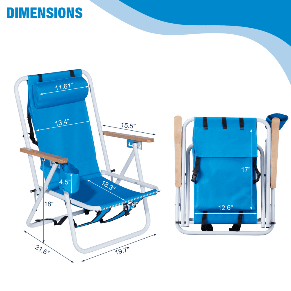 Tcbosik Folding Beach Chairs with 4-Position Adjustable Backrest and Cup Holder (Blue, Set of 2) mnnk6