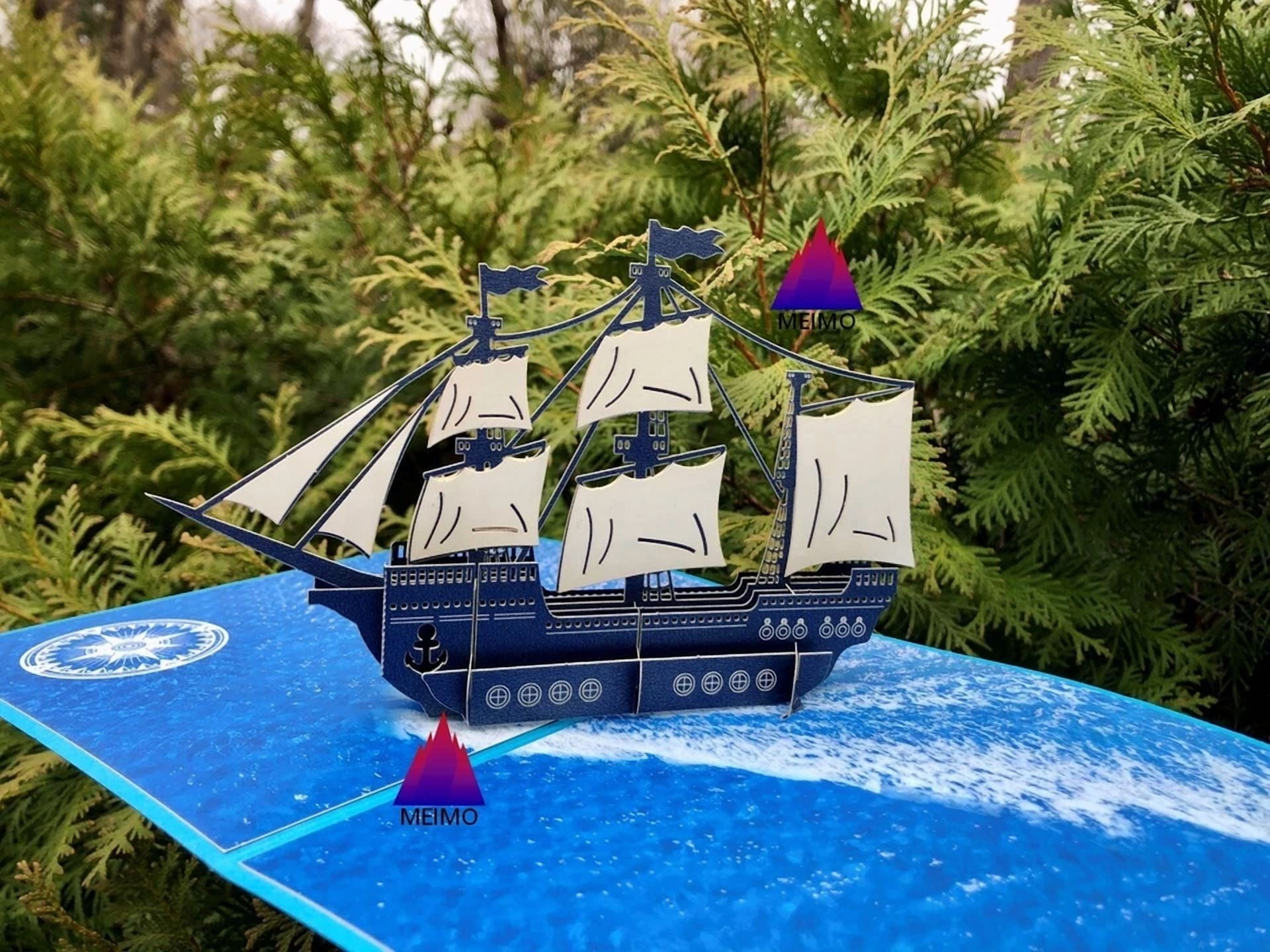 VAULT 3D Pop Up Greeting Card Sailing Ship Ocean Theme for Birthday Vacation Adventure (1 Count) 1qrxi