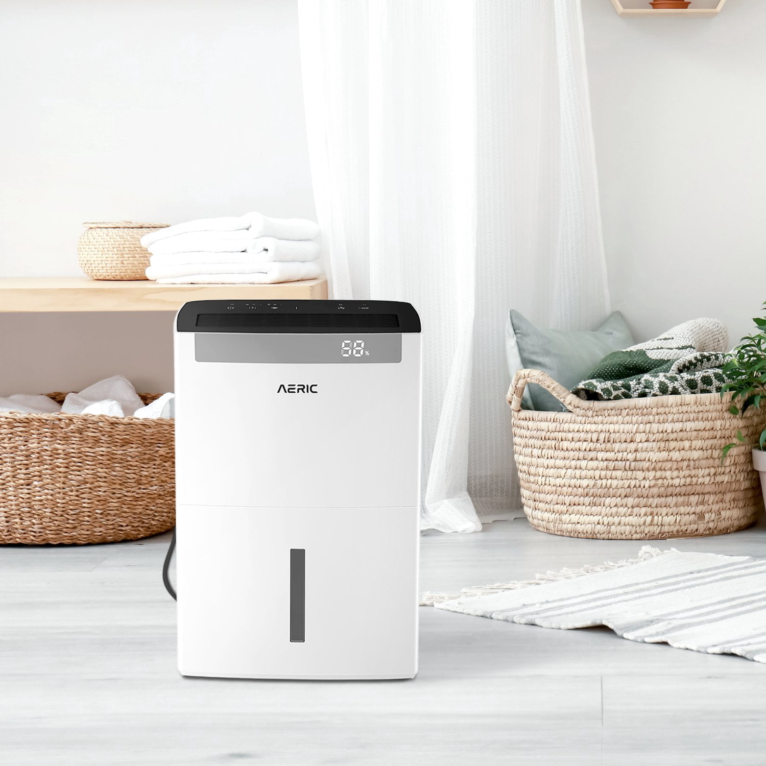 Aeric 50-Pint Portable Dehumidifier for Large Rooms up to 4500 Sq Ft with Drain Hose (White) d0y68