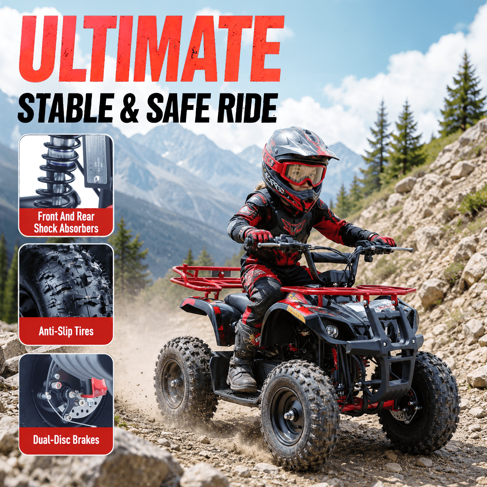 HOVER HEART Electric Dirt Quad, 500W Off-Road 4-Wheeler with Dual Suspension (Red, 143 lb Capacity) my324