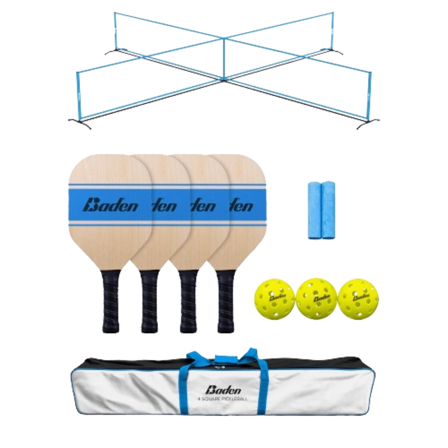 Baden 4 Square Pickleball Set Professional Outdoor Court Game (4-Player Pack) u5vd5
