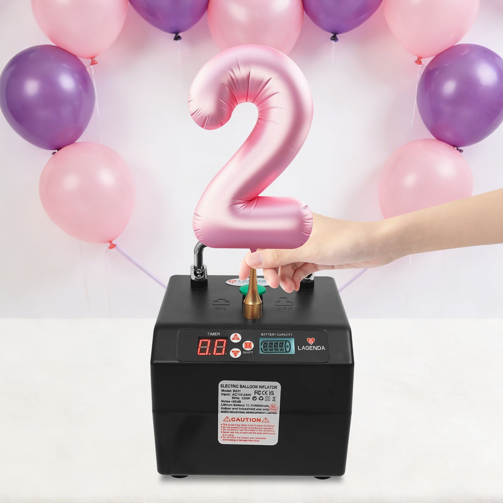 Lagenda B231 Electric Balloon Inflator Pump with Digital Timer for Party Decoration (Black, 1 Unit) 94khm