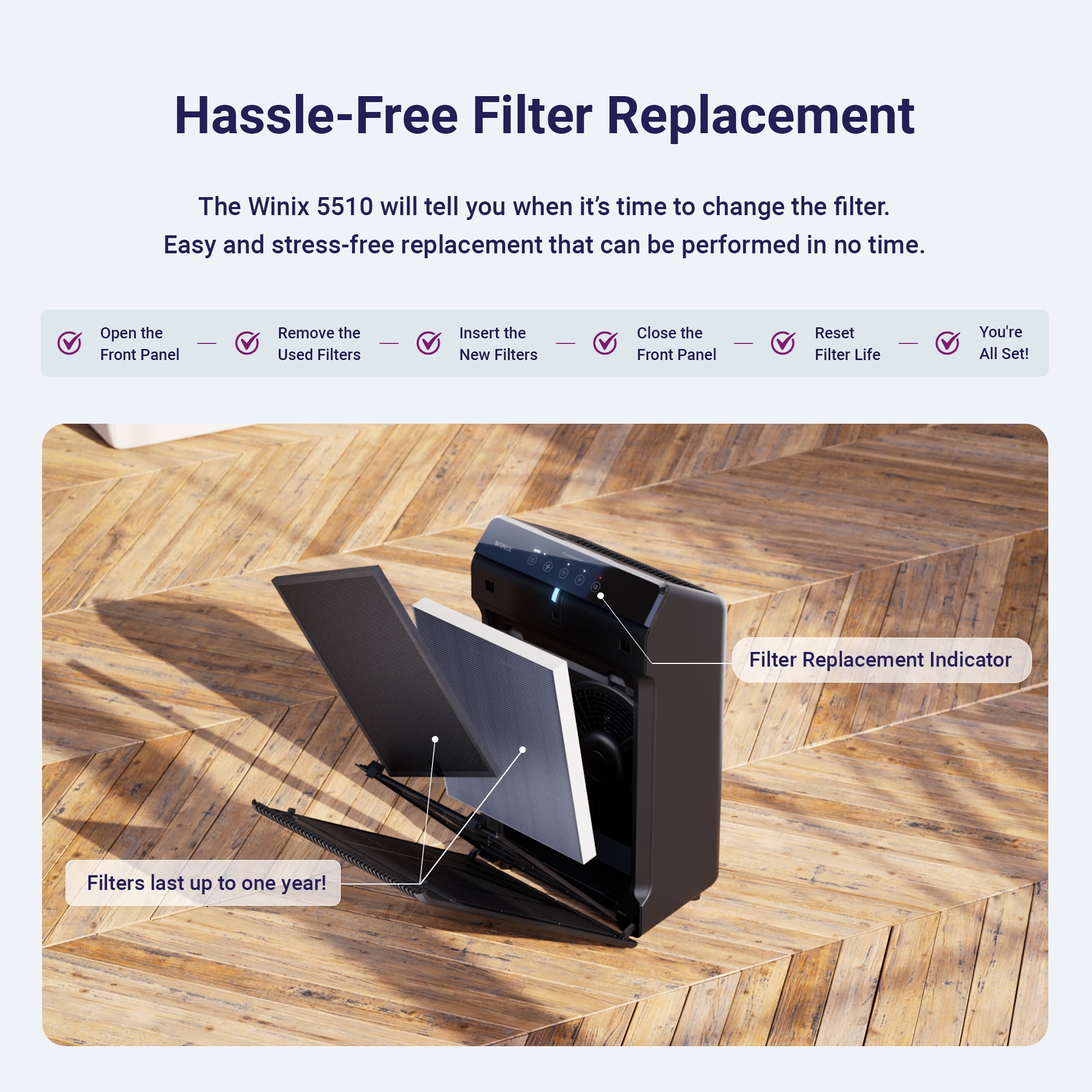 Winix 5510 Air Purifier for Large Rooms with True HEPA Filter and WiFi Connectivity (Grey, 1881 sq ft) 5u92c